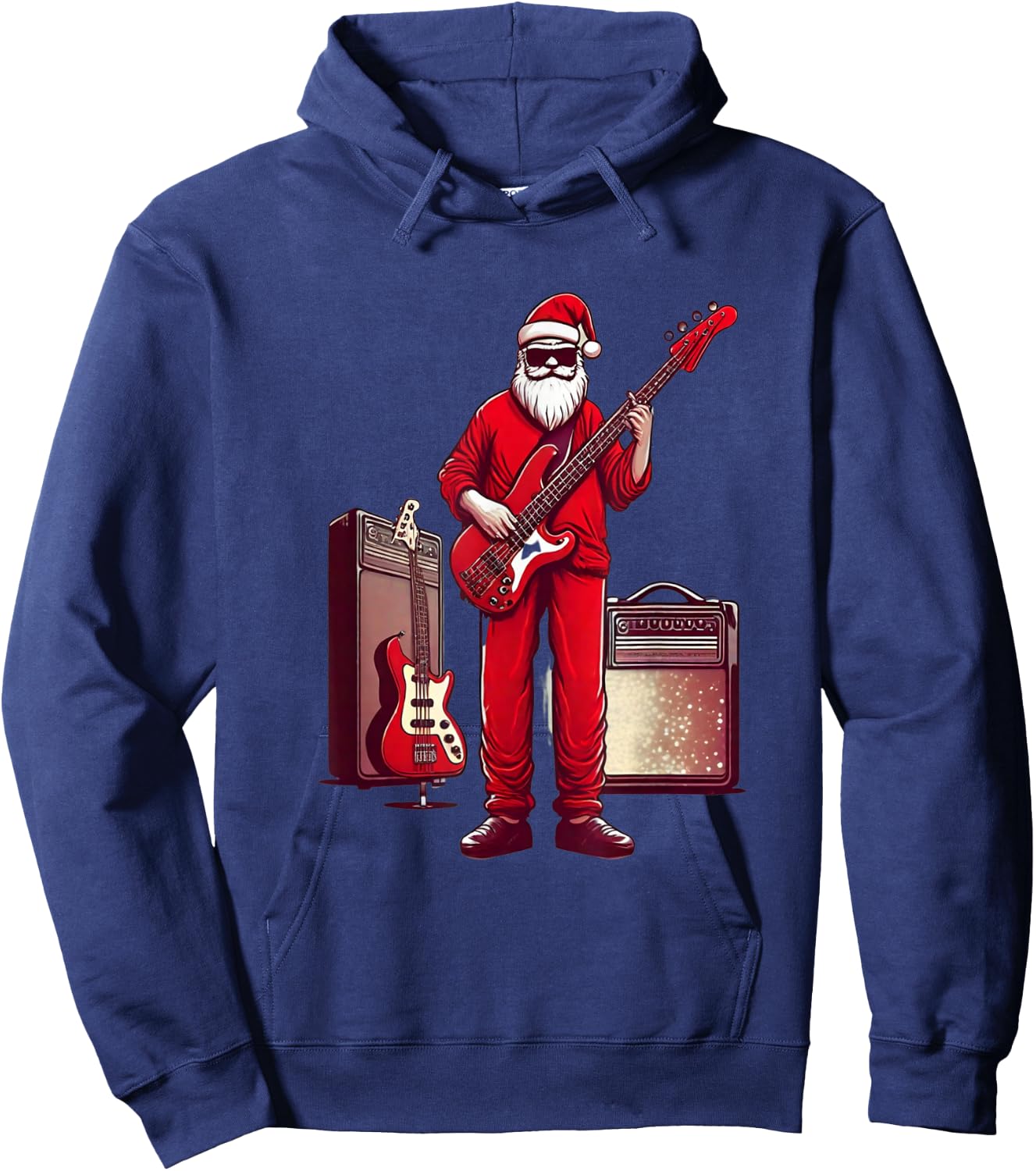 Santa Playing Guitar Bass Christmas Pajama Musician Bassist Hoodie - Hoodie | Navy