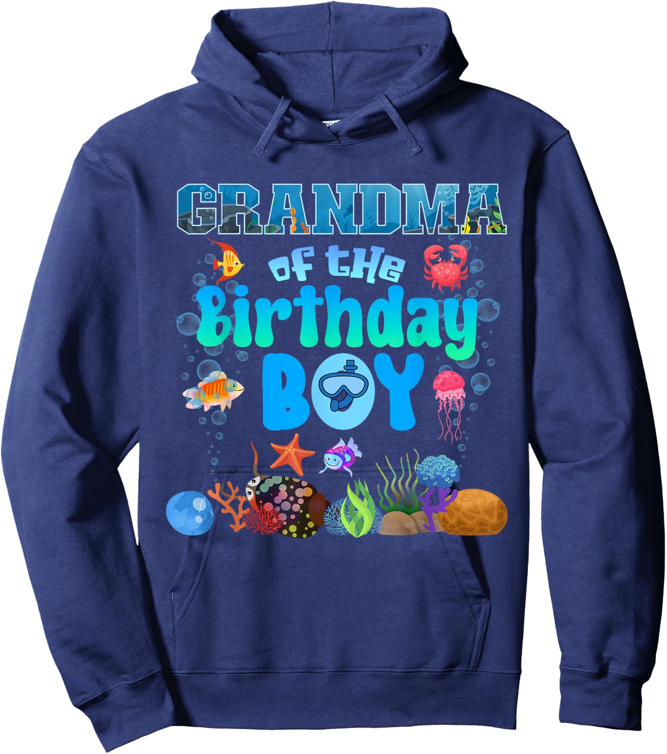 Grandma Of The Birthday Boy Aquarium Sea Animals Matching Hoodie - Hoodie | Navy