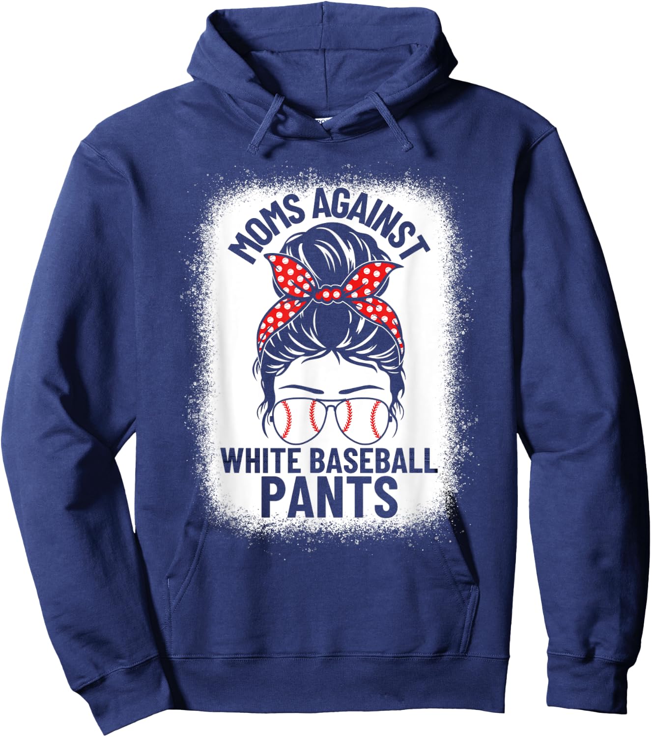 Moms Against White Baseball Pants Baseball Messy Bun Mom Hoodie - Hoodie | Navy