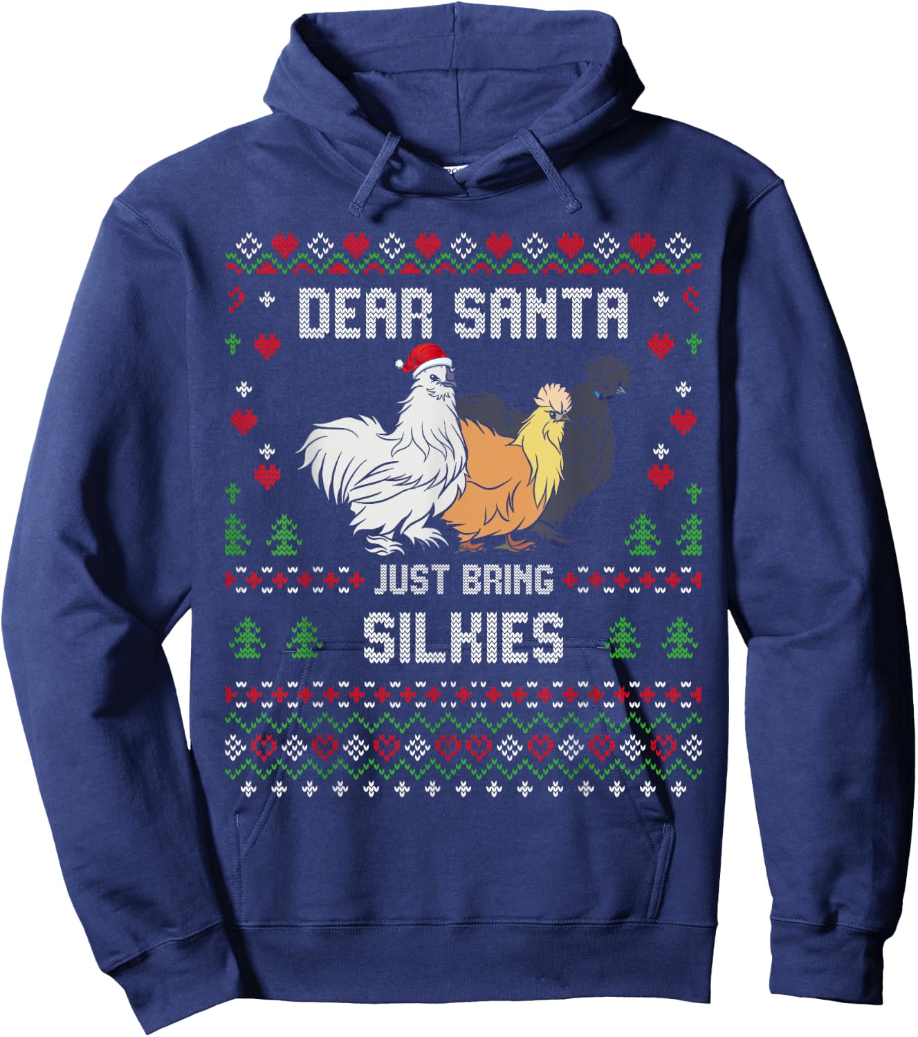 Silkie Chicken Christmas Silkies Ugly Xmas Sweater Hoodie - Hoodie | Navy