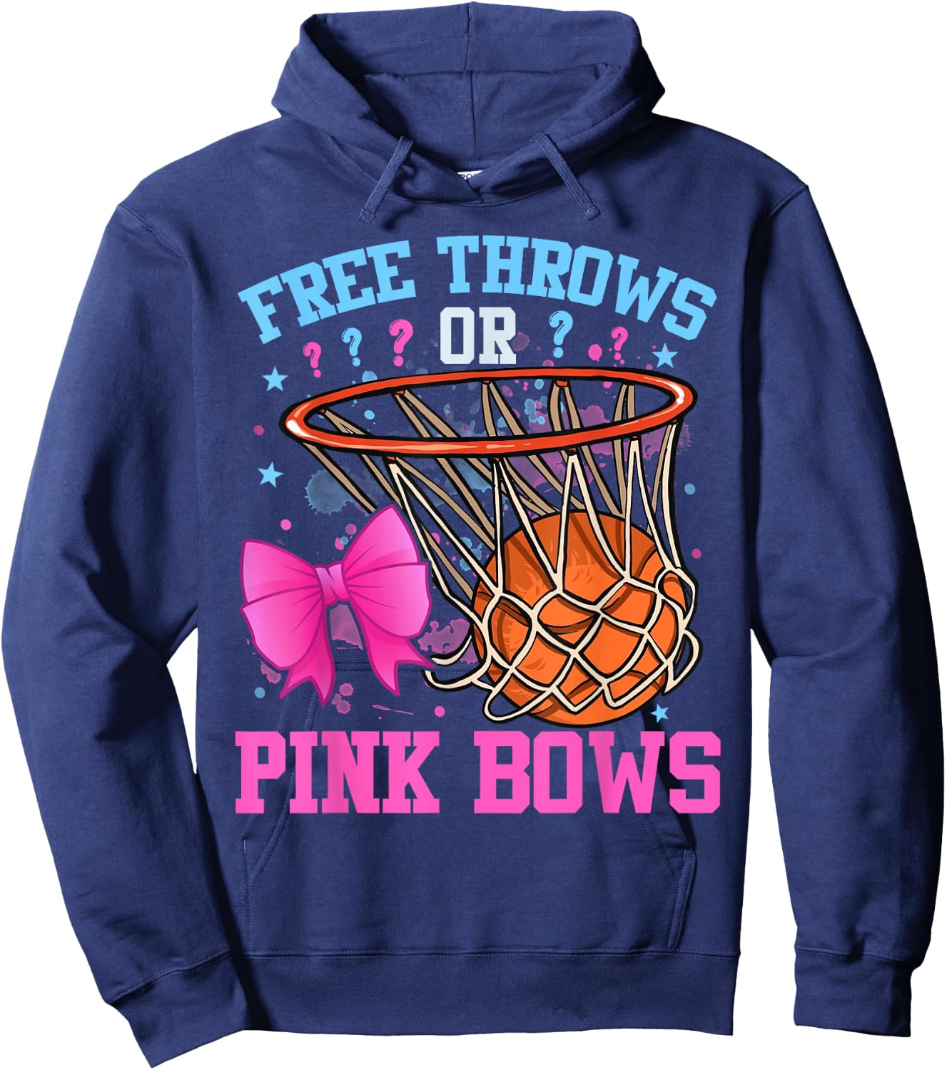 Free Throws or Pink Bows Pregnancy Basketball Pink or Blue Hoodie - Hoodie | Navy