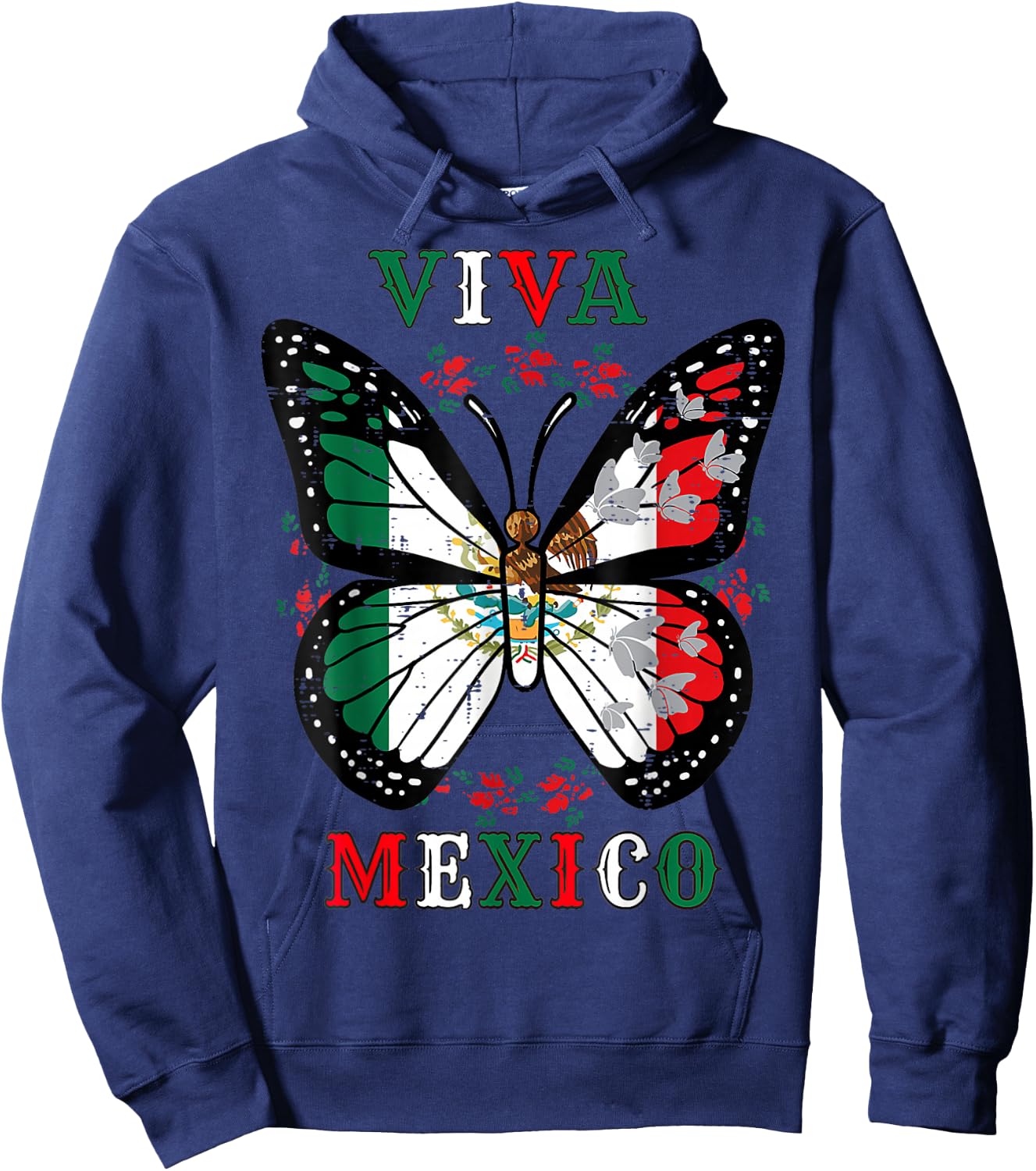 Viva Mexico Mexican Independence Day Butterfly Flag Hoodie - Hoodie | Navy