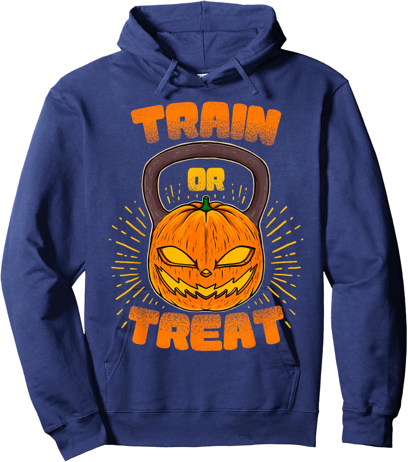 Train or Treat Pumpkin Kettlebell Gym Workout Halloween Hoodie - Hoodie | Navy