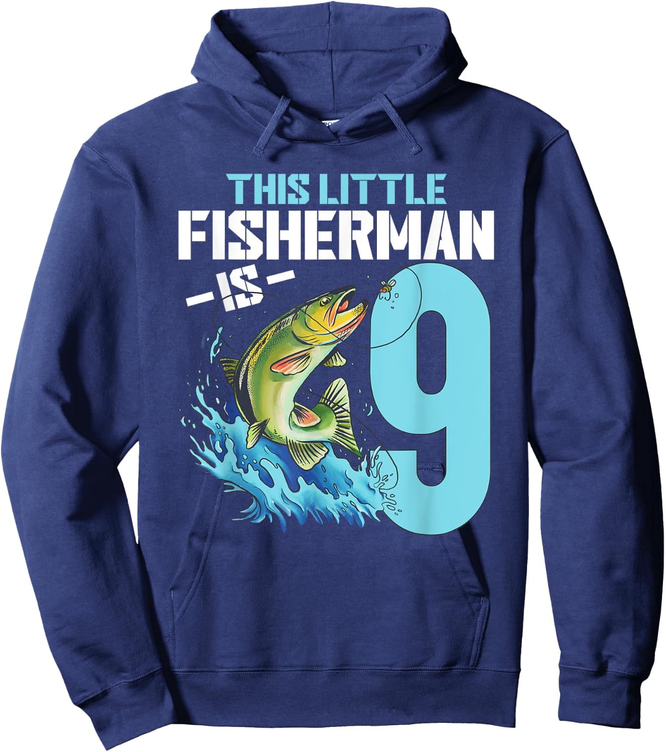 Boys Fishing Birthday Shirt 9 Year Old Boy Fisherman Kids Hoodie - Hoodie | Navy