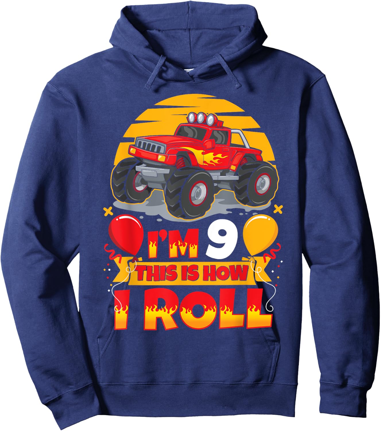 Hot Wheels Birthday I'm 9 This Is How I Roll Monster Truck Hoodie - Hoodie | Navy