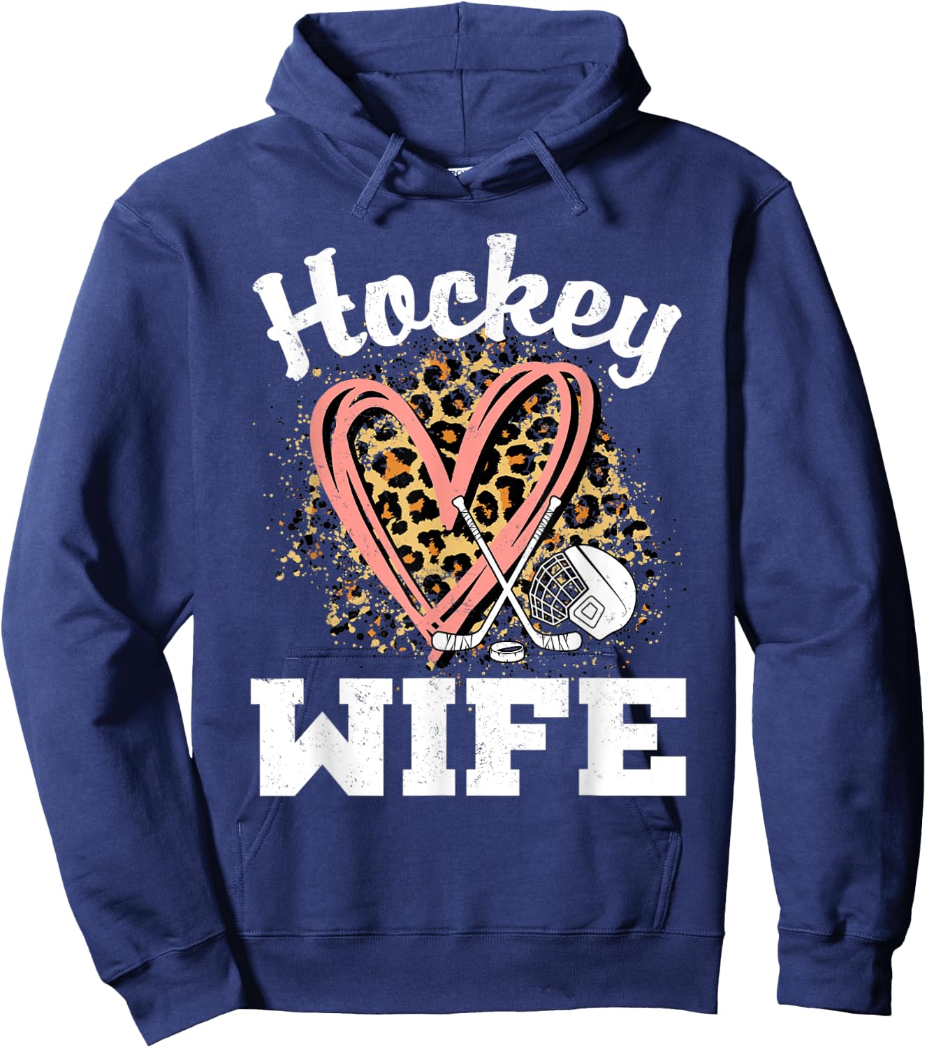 Hockey Wife Leopard Heart Ice Hockey Hoodie - Hoodie | Navy