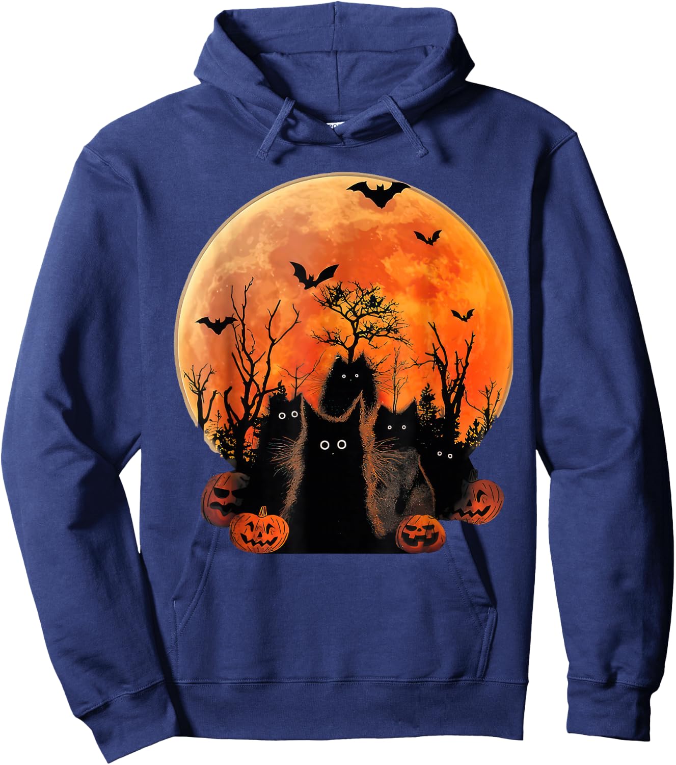 Black Cats Full Moon Funny Animal Pet Lover Halloween Hoodie - Hoodie | Navy