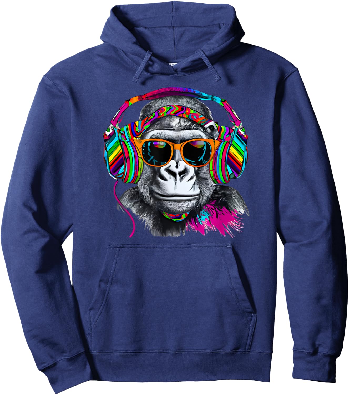Rainbow Monkey Chimp With Sunglasses And Headphones Hoodie - Hoodie | Navy