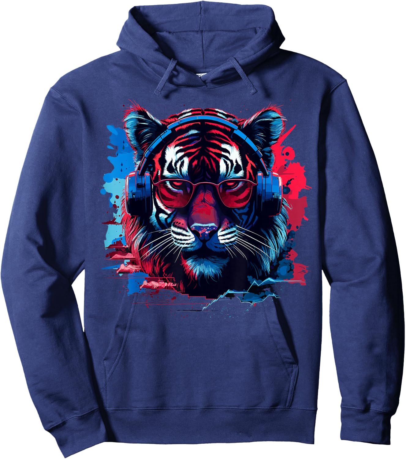 Sound Activated Audio Waveforms Concerts Party Tiger Decor Hoodie - Hoodie | Navy