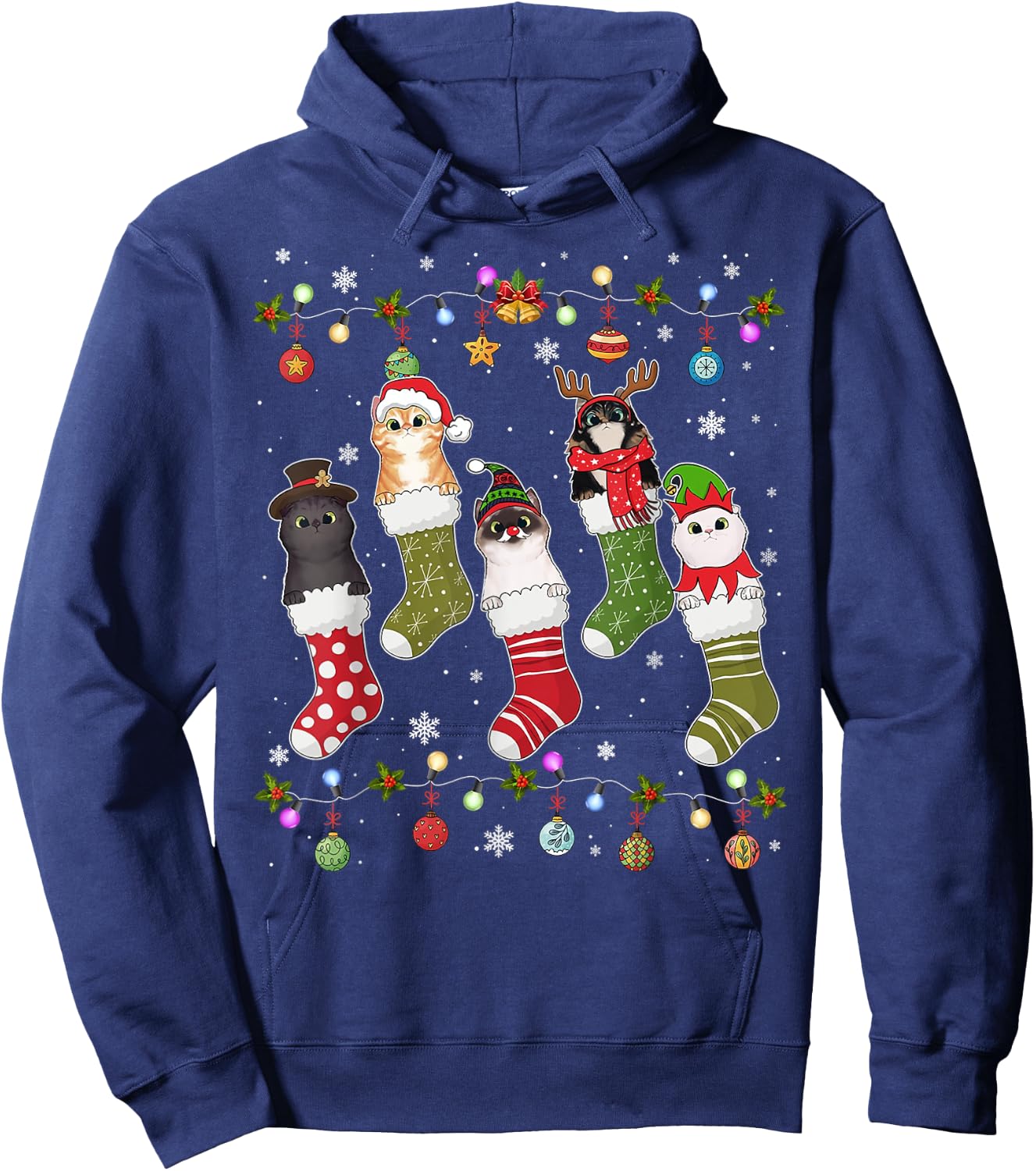 Meow-ry Christmas Funny Cat Pajama for the Whole Family Xmas Women Kids Hoodie - Hoodie | Navy