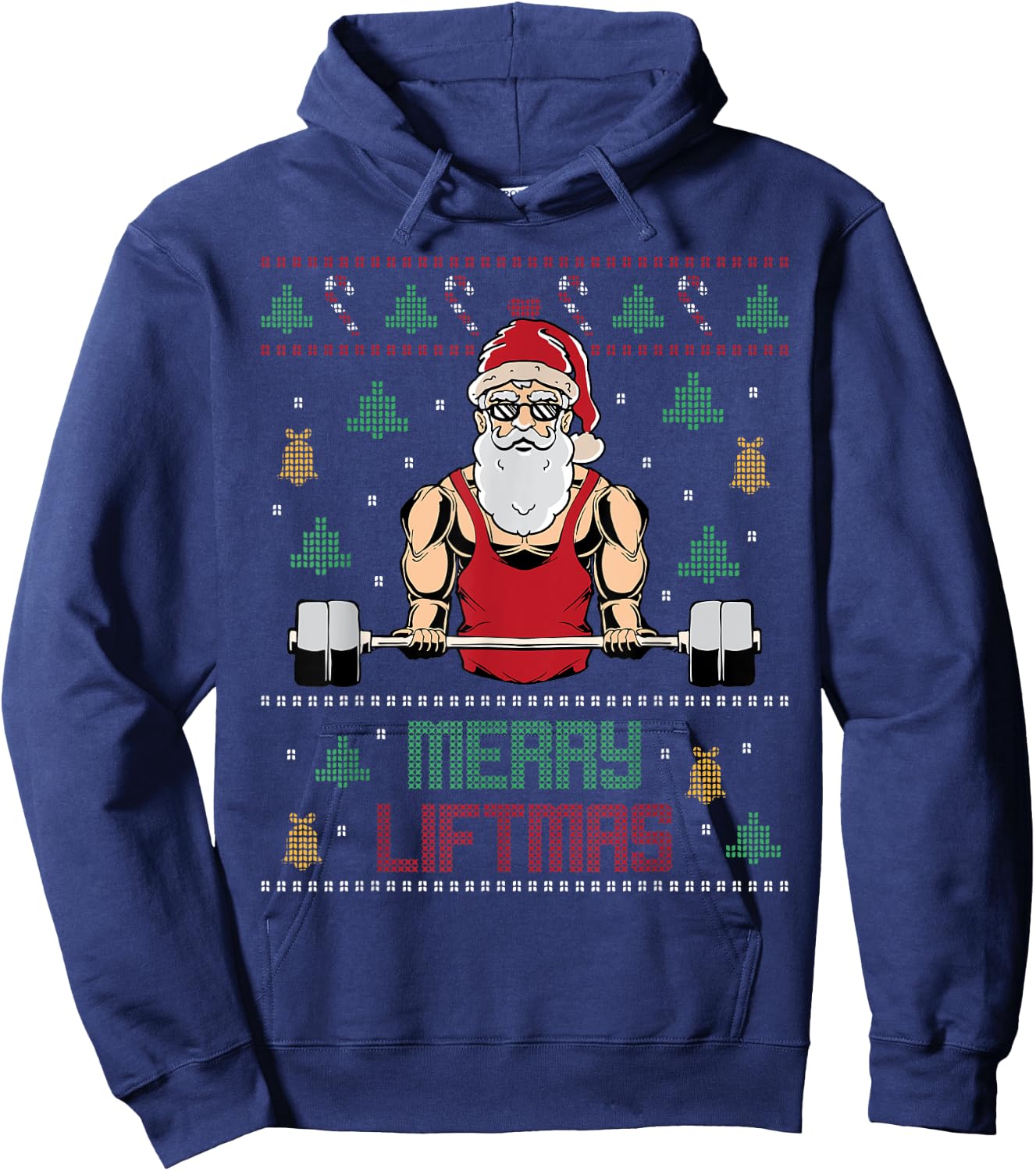 Merry Liftmas Ugly Christmas Sweater Weightlifting Gym Santa Hoodie - Hoodie | Navy