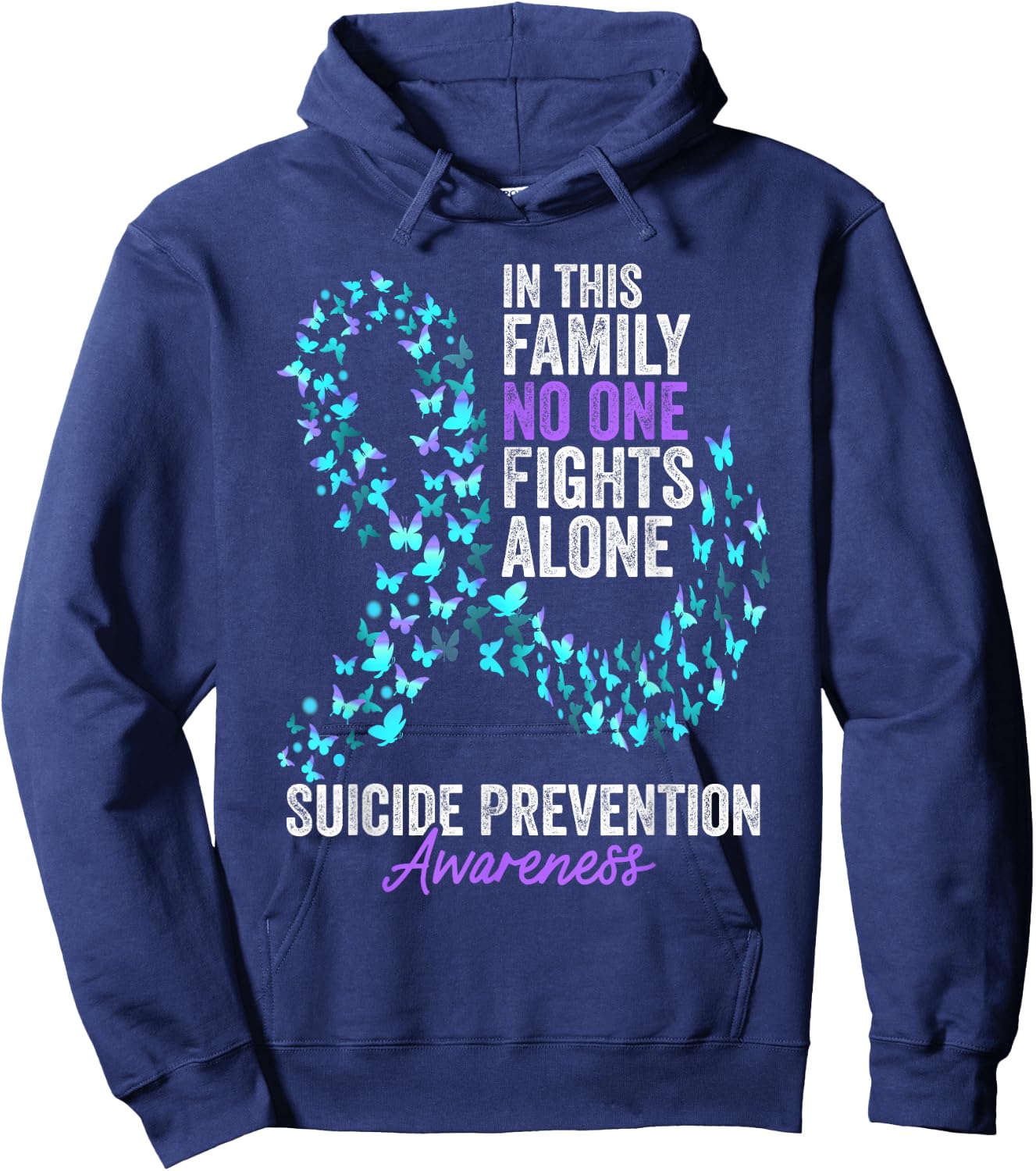 Suicide Prevention Awareness Month Butterflies Teal Ribbon Hoodie - Hoodie | Navy