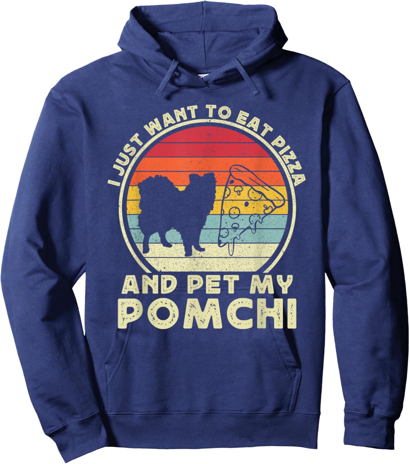 Pizza And Pomchi Women Pom-Chi Dog Mom Dad Funny Hoodie - Hoodie | Navy