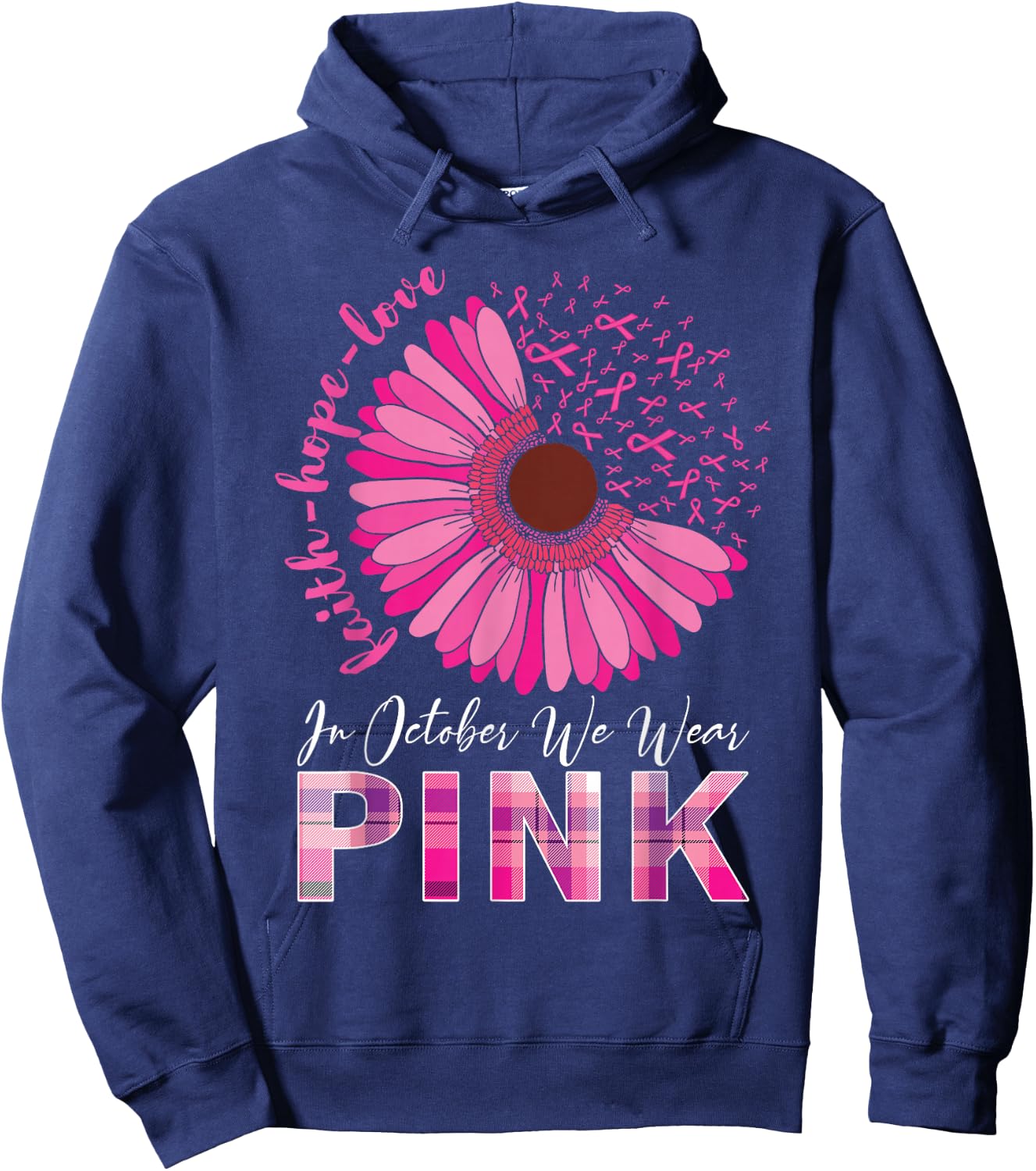 In October We Wear Pink Breast Cancer Awareness Hoodie - Hoodie | Navy