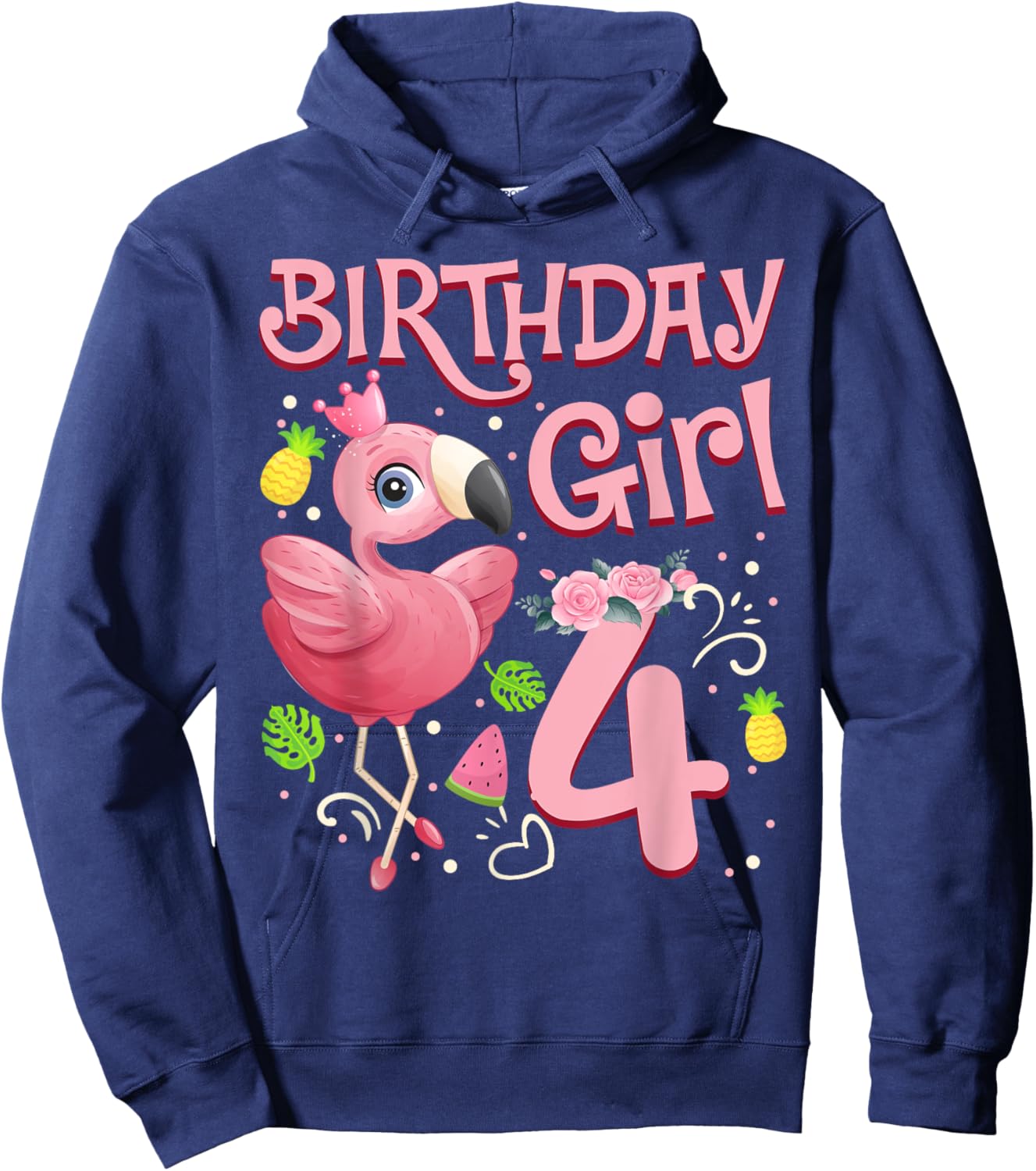 4th Birthday Girls Flamingo 4 Years Old Tropical Flamingo Hoodie - Hoodie | Navy