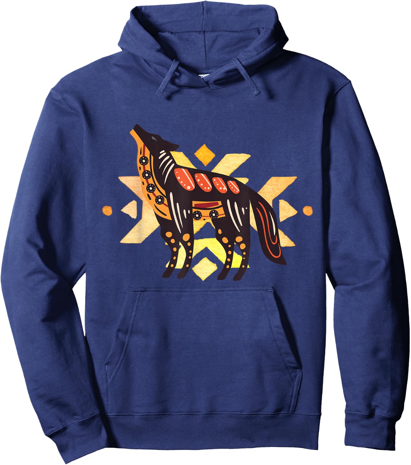 Native American Indian Coyote Wolf Tribal Style Southwest Hoodie - Hoodie | Navy