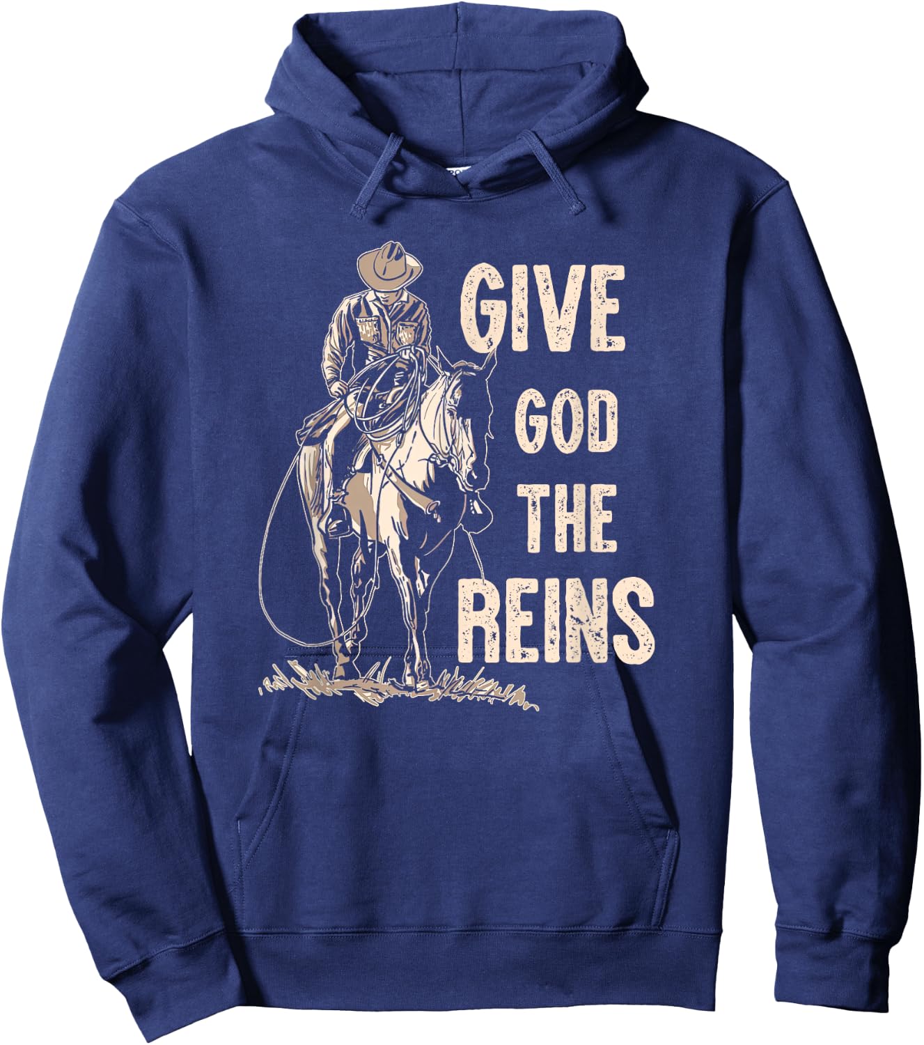 Retro Give God The Reins Cowboy Horse Riding Christian Hoodie - Hoodie | Navy