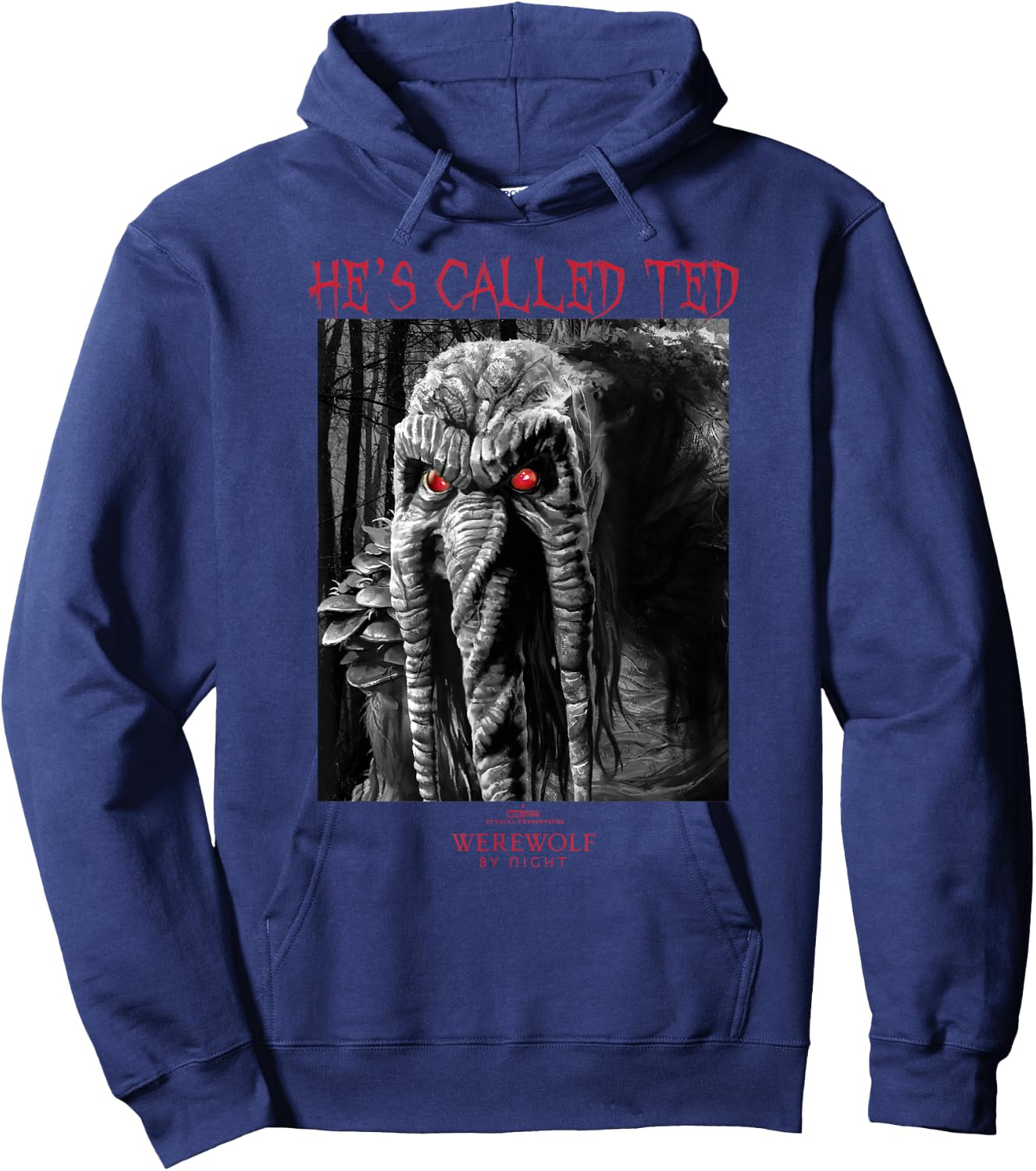 Marvel Werewolf by Night Man-Thing Hes Called Ted Portrait Hoodie - Hoodie | Navy
