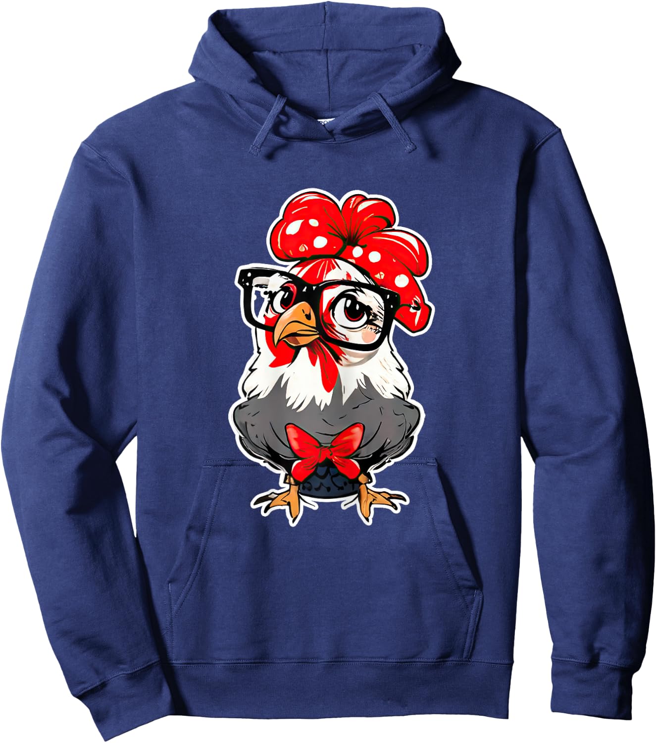 Cute Chicken With Bandana Headband and Glasses Women Girl Hoodie - Hoodie | Navy