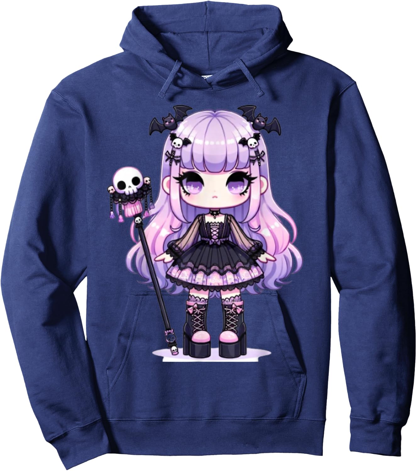 Lilac Chibi Pastel Goth Girl Kawaii Creepy Cute Anime Hoodie - Hoodie | Navy