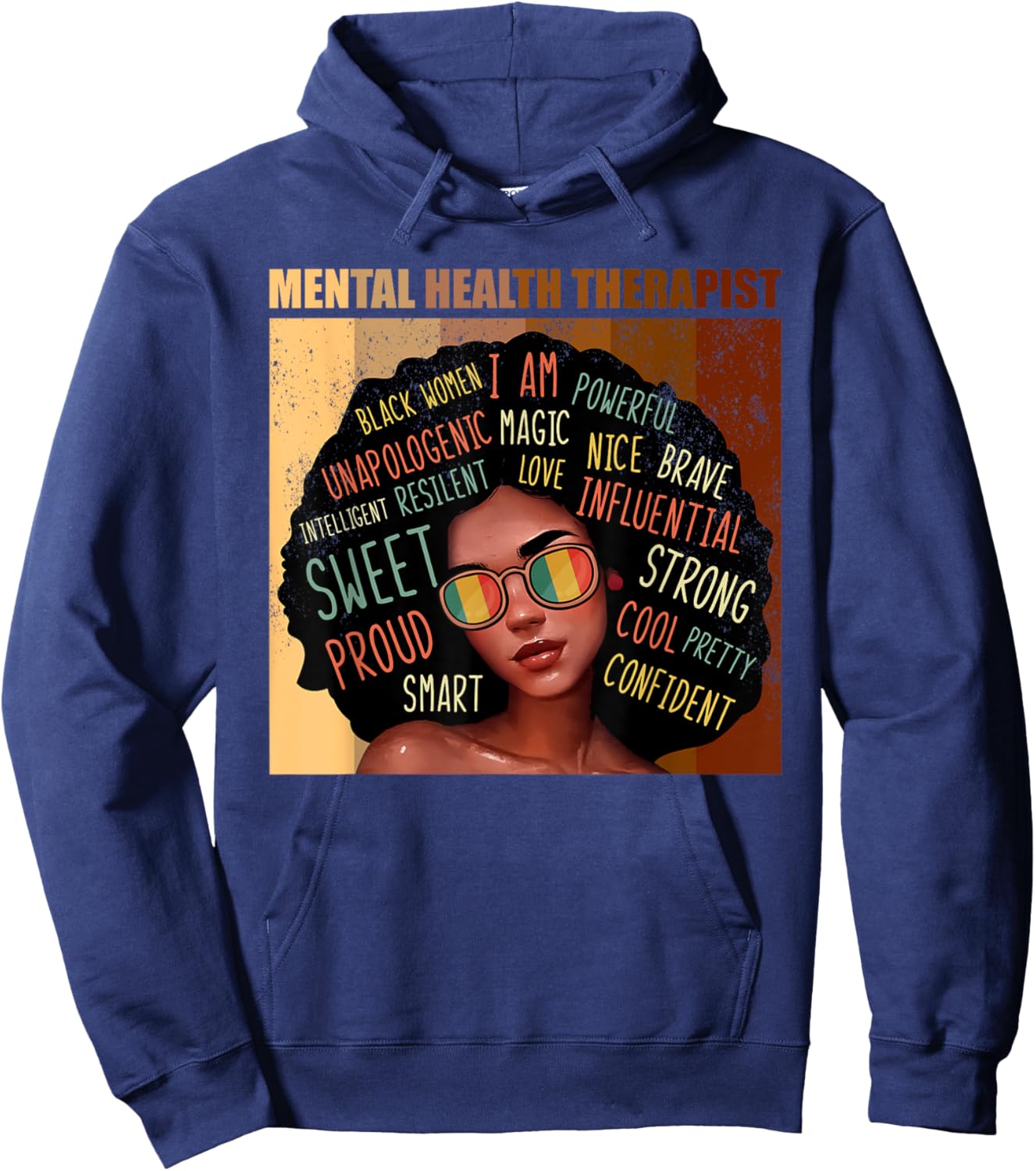 Mental Health Therapist Afro Women Black History Month Hoodie - Hoodie | Navy
