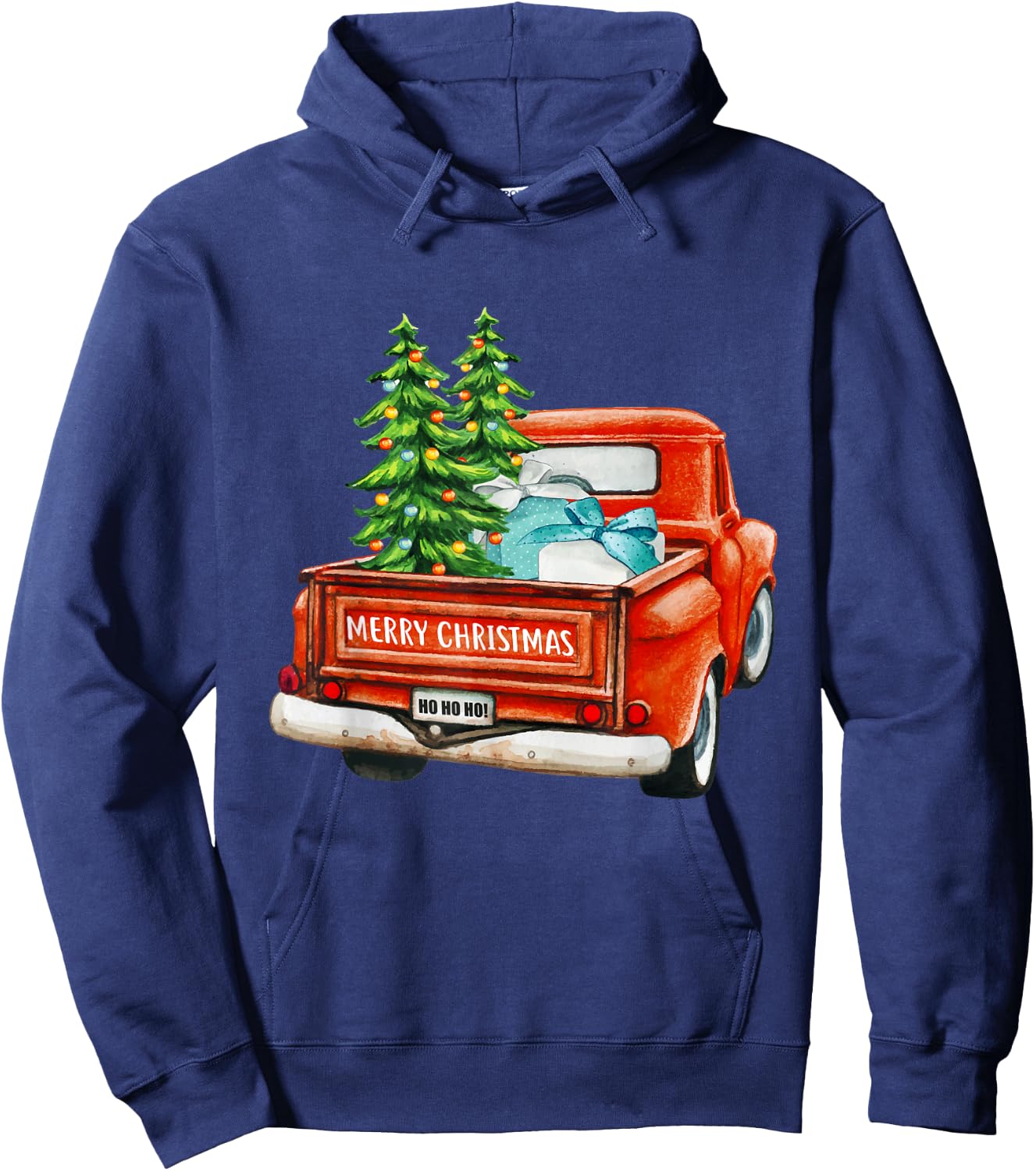 Vintage Wagon Christmas Classic Red Truck Car Xmas Trees Hoodie - Hoodie | Navy