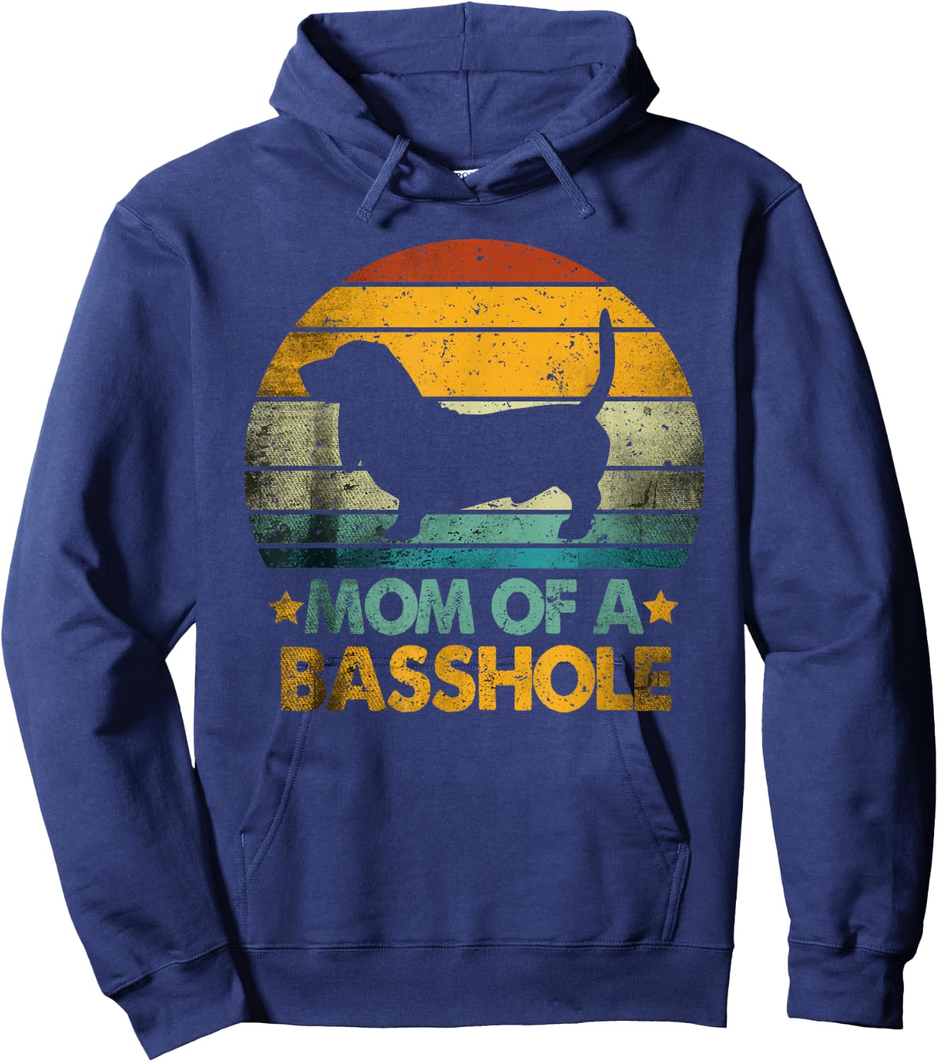 Vintage Basset Hound mom Retro Funny Mom Of A Basshole Hoodie - Hoodie | Navy