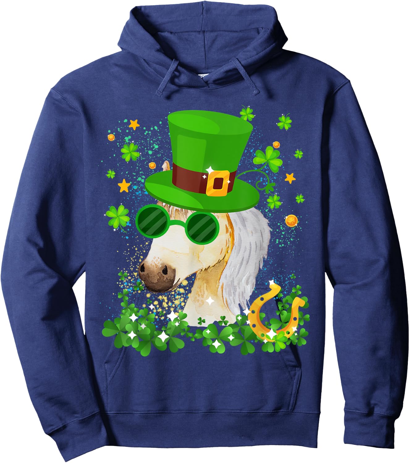 St Patricks Day Lucky Shamrock Cute Famer Horse Girls Kids Hoodie - Hoodie | Navy