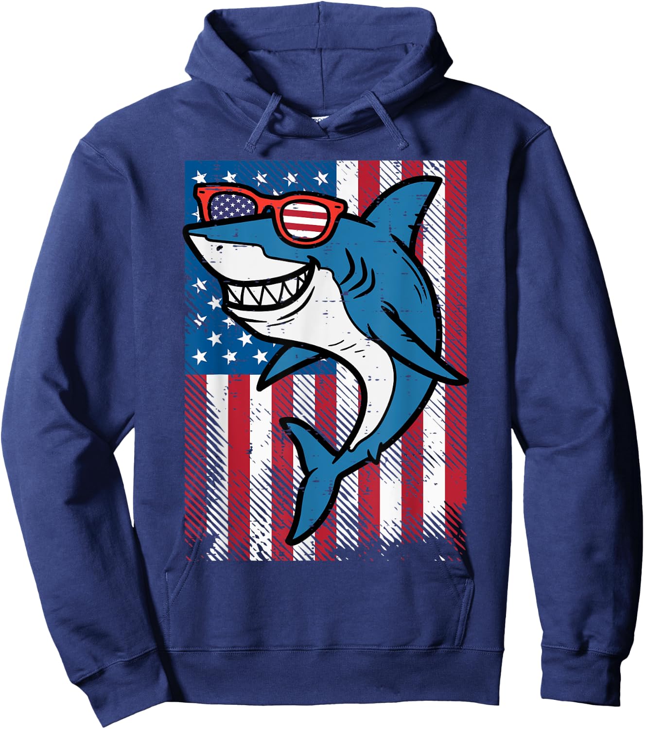 4th July Shark US Flag Independence Day America Men Boys Kid Hoodie - Hoodie | Navy