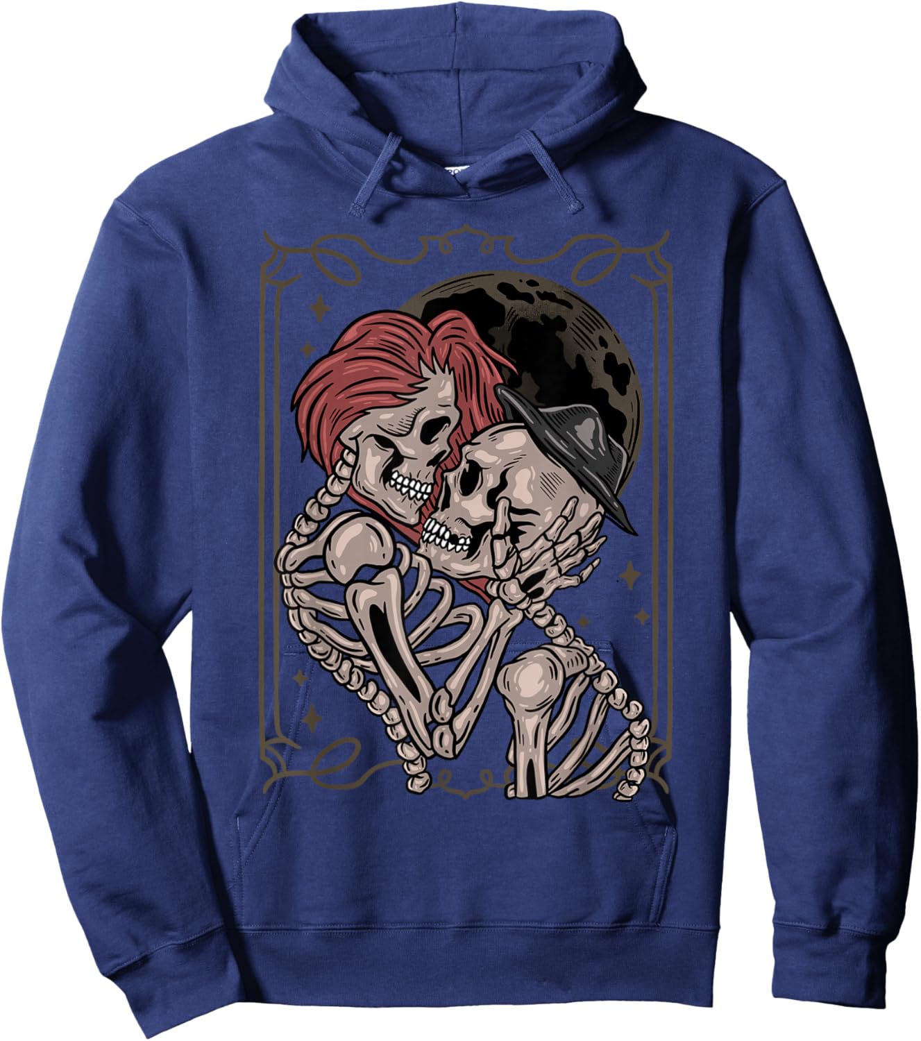The Lovers Tarot Moon Gothic Skeleton Occult Goth Hoodie - Hoodie | Navy