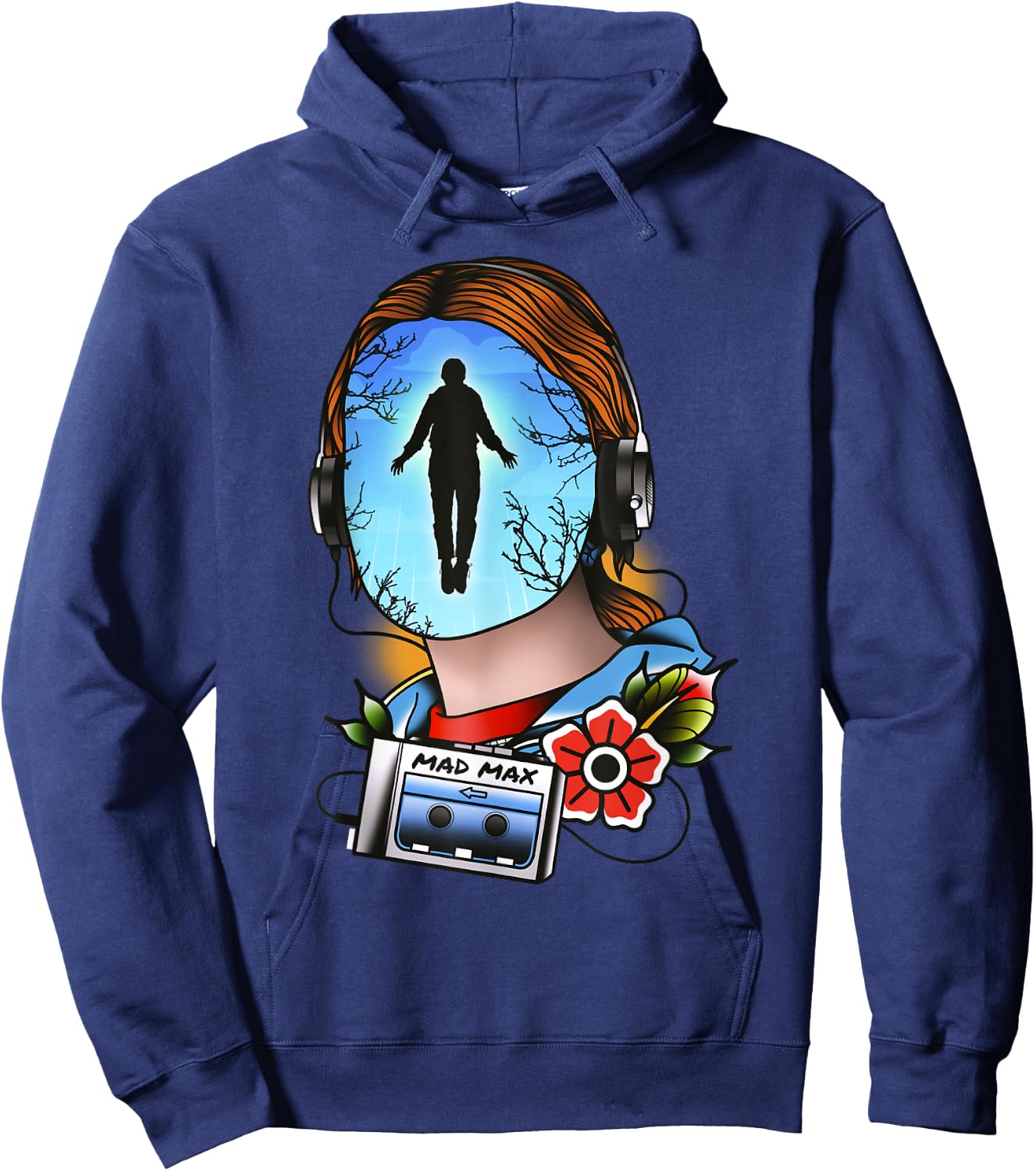 Stranger Things Mad Max Tattoo Style Big Face Epic Scene Hoodie - Hoodie | Navy