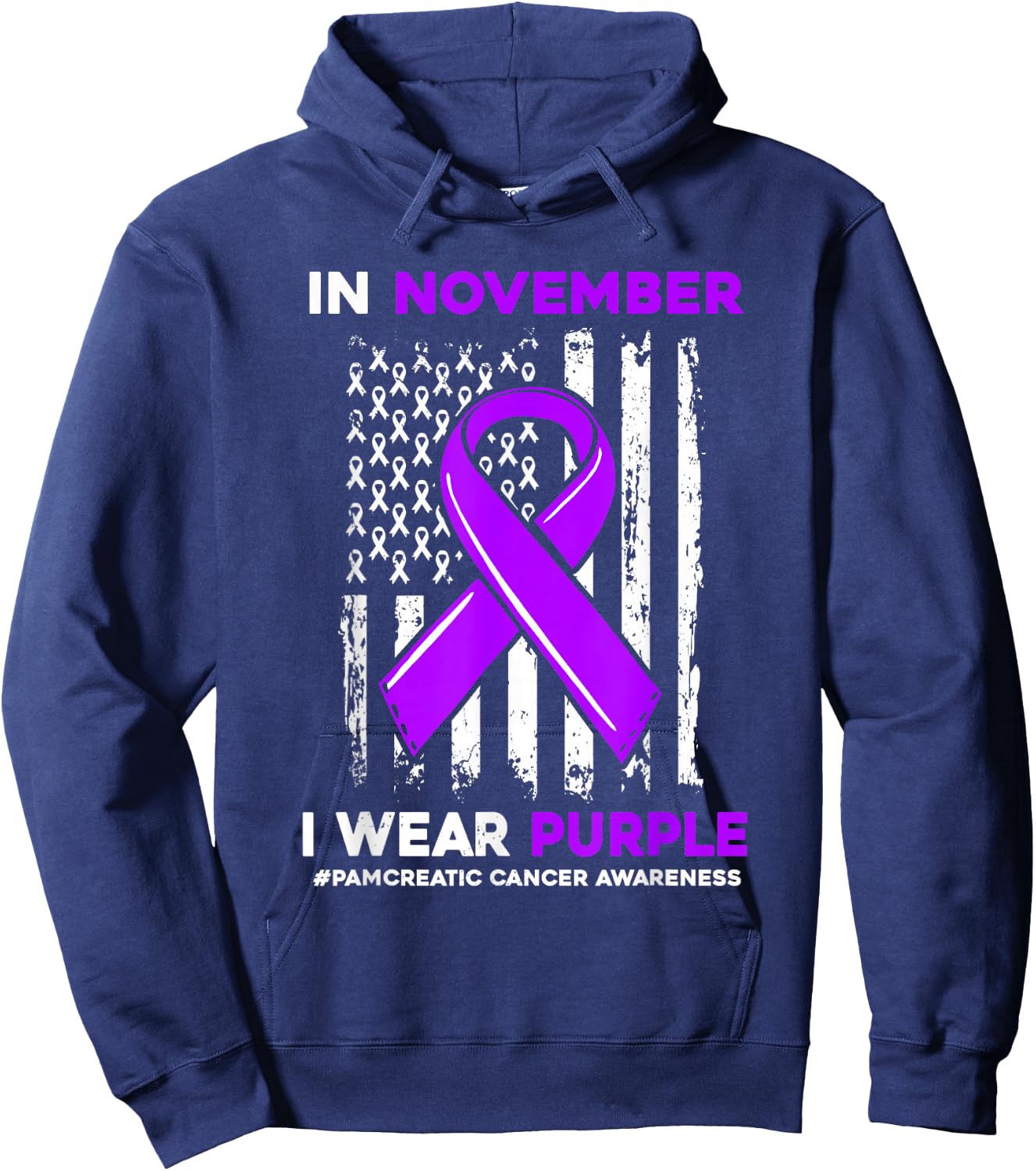 In November We Wear Purple Pancreatic Cancer Awareness Flag Hoodie - Hoodie | Navy