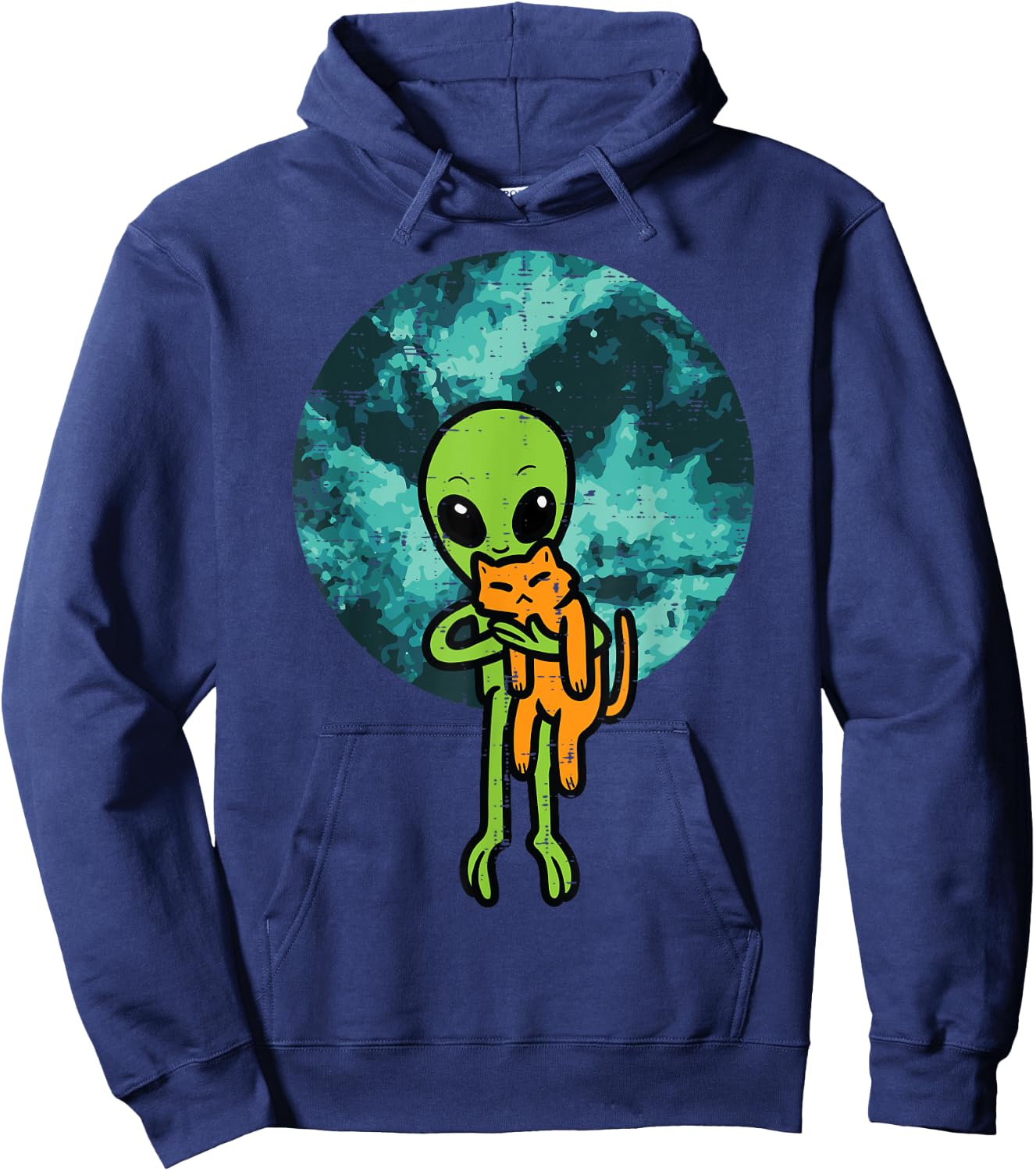 Alien And Cat Funny UFO Space Feline Pet Owner Men Women Kid Hoodie - Hoodie | Navy