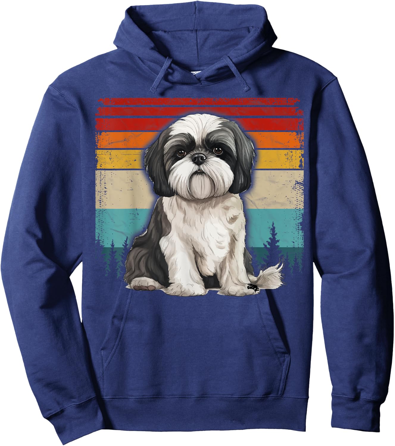 Shih Tzu Dog Vintage Style Distressed Retro Shih Tzu Women Kids Hoodie - Hoodie | Navy