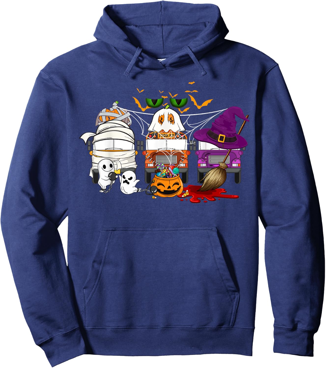 School Bus Halloween Costume Bus Driver Mummy Ghost Witch Hoodie - Hoodie | Navy