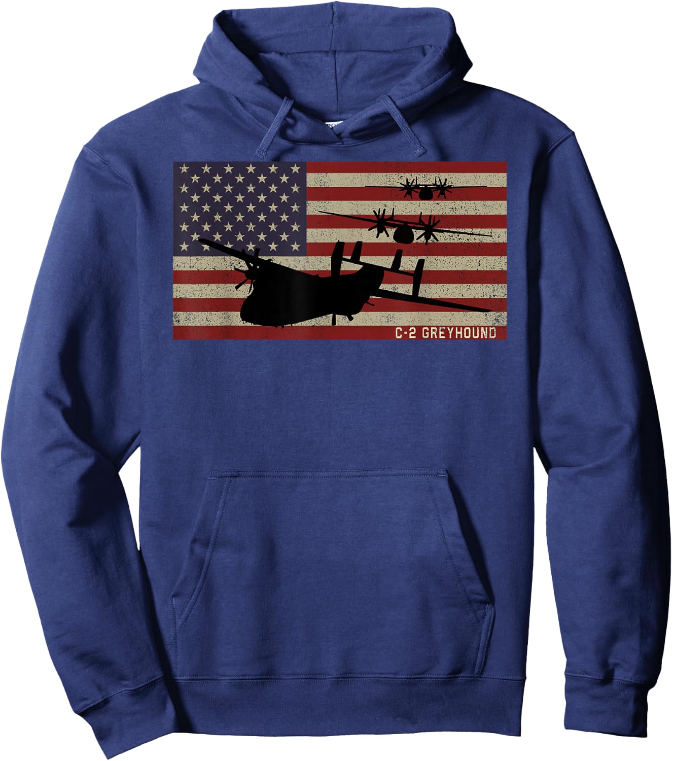 C-2 Greyhound Cargo Plane Vintage American Flag Hoodie - Hoodie | Navy