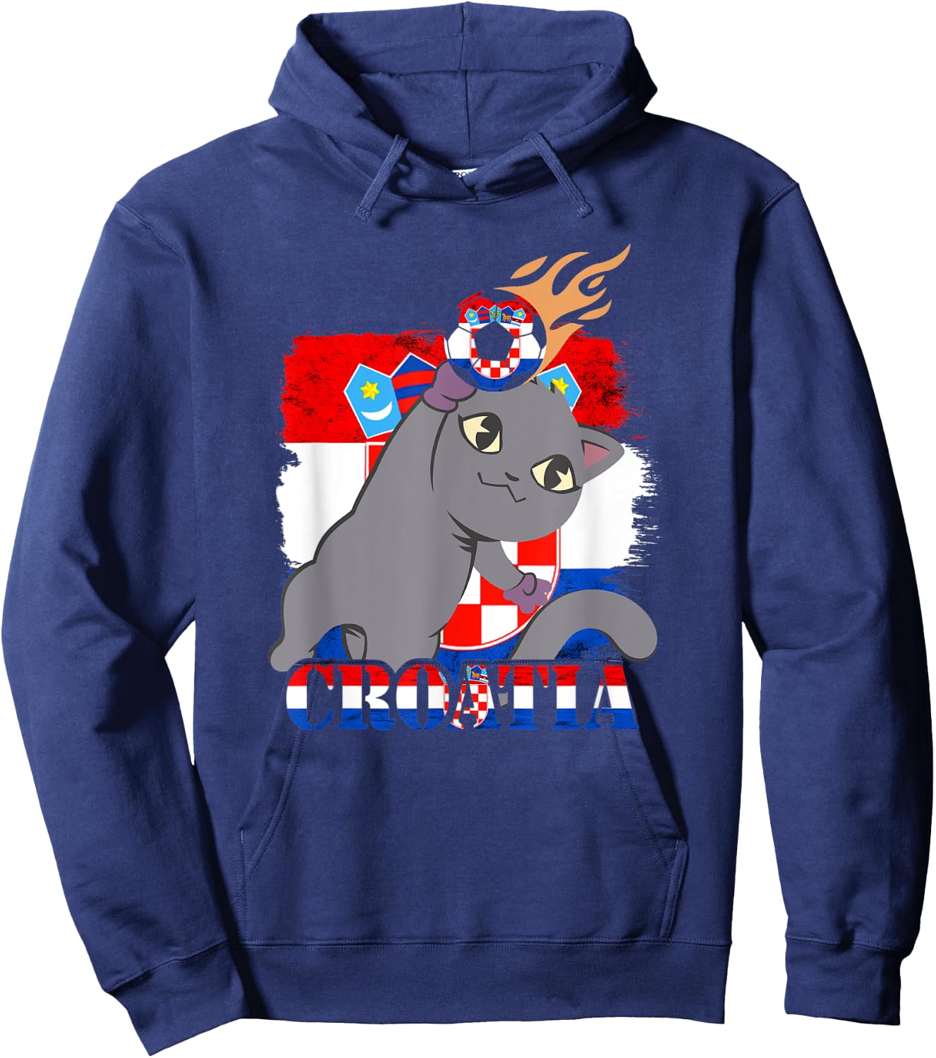 Croatian Flag Cat Croatian Soccer Croatian Roots Croatia Hoodie - Hoodie | Navy