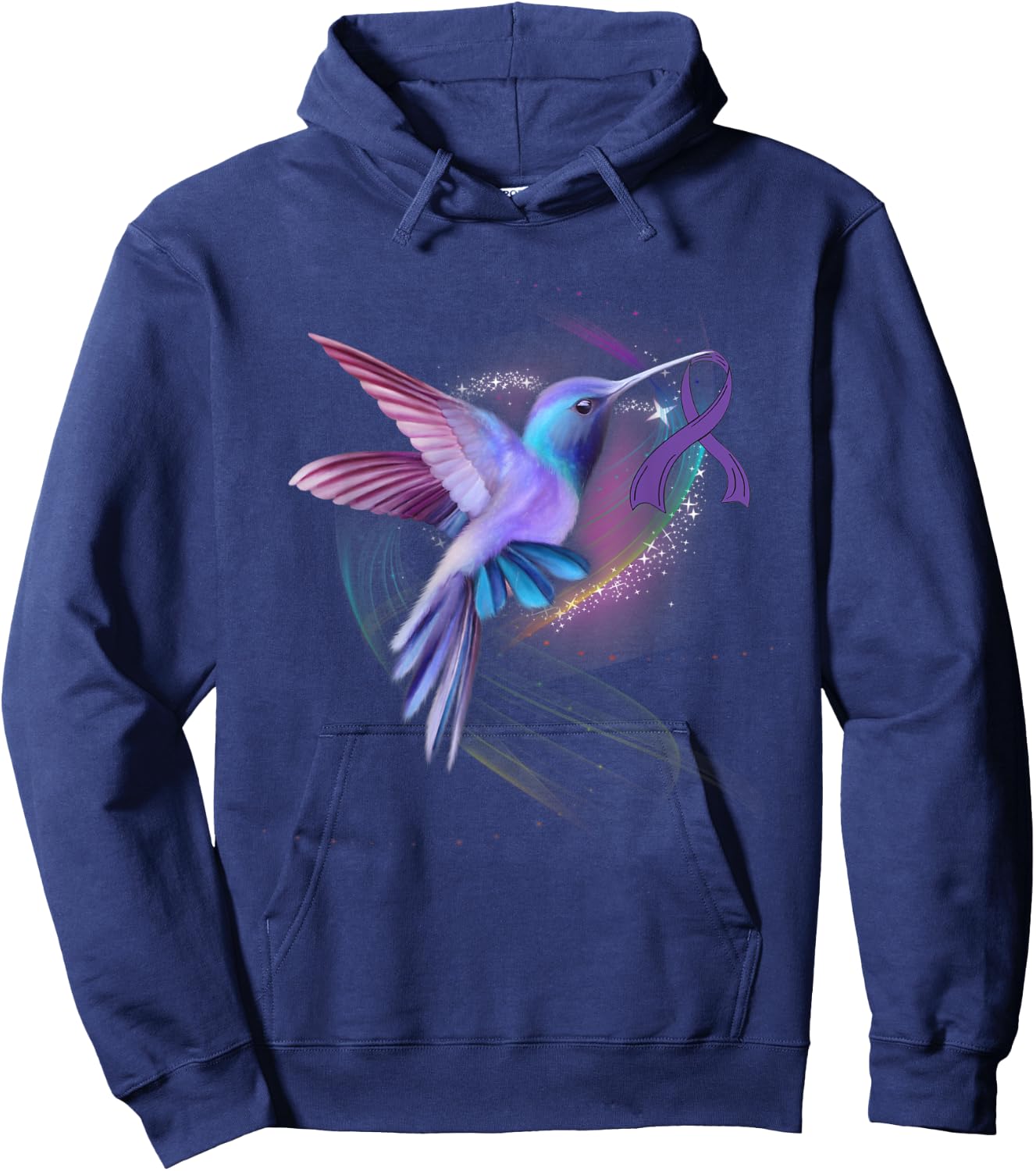 Hummingbird Purple Ribbon Pancreatic Cancer Awareness Month Hoodie - Hoodie | Navy