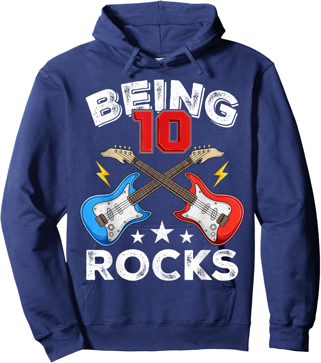 Being 10 Rocks Ten Years Old Boys Girls Guitar 10th Birthday Hoodie - Hoodie | Navy