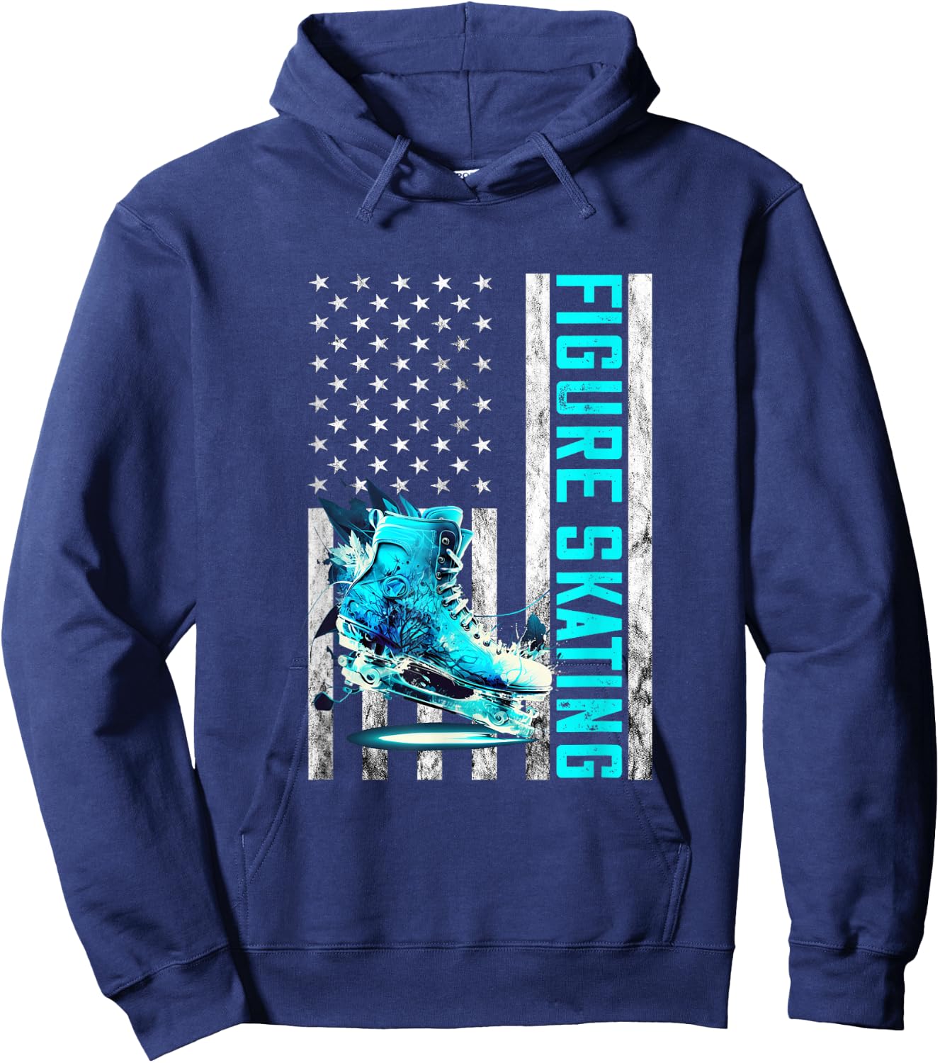 Figure Skating Vintage America USA Flag Shoe Figure Skater Hoodie - Hoodie | Navy