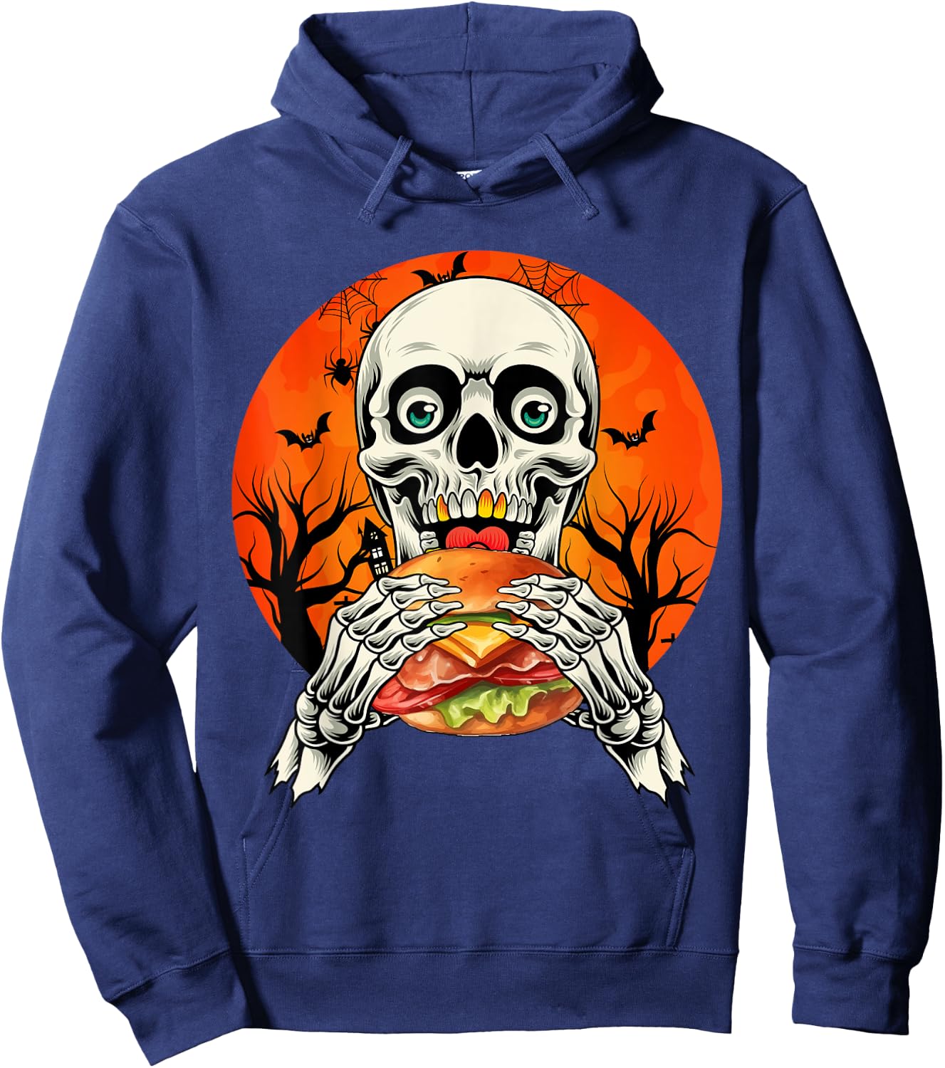 Horror Skeleton Eating Hamburger Halloween Costume Foodies Hoodie - Hoodie | Navy