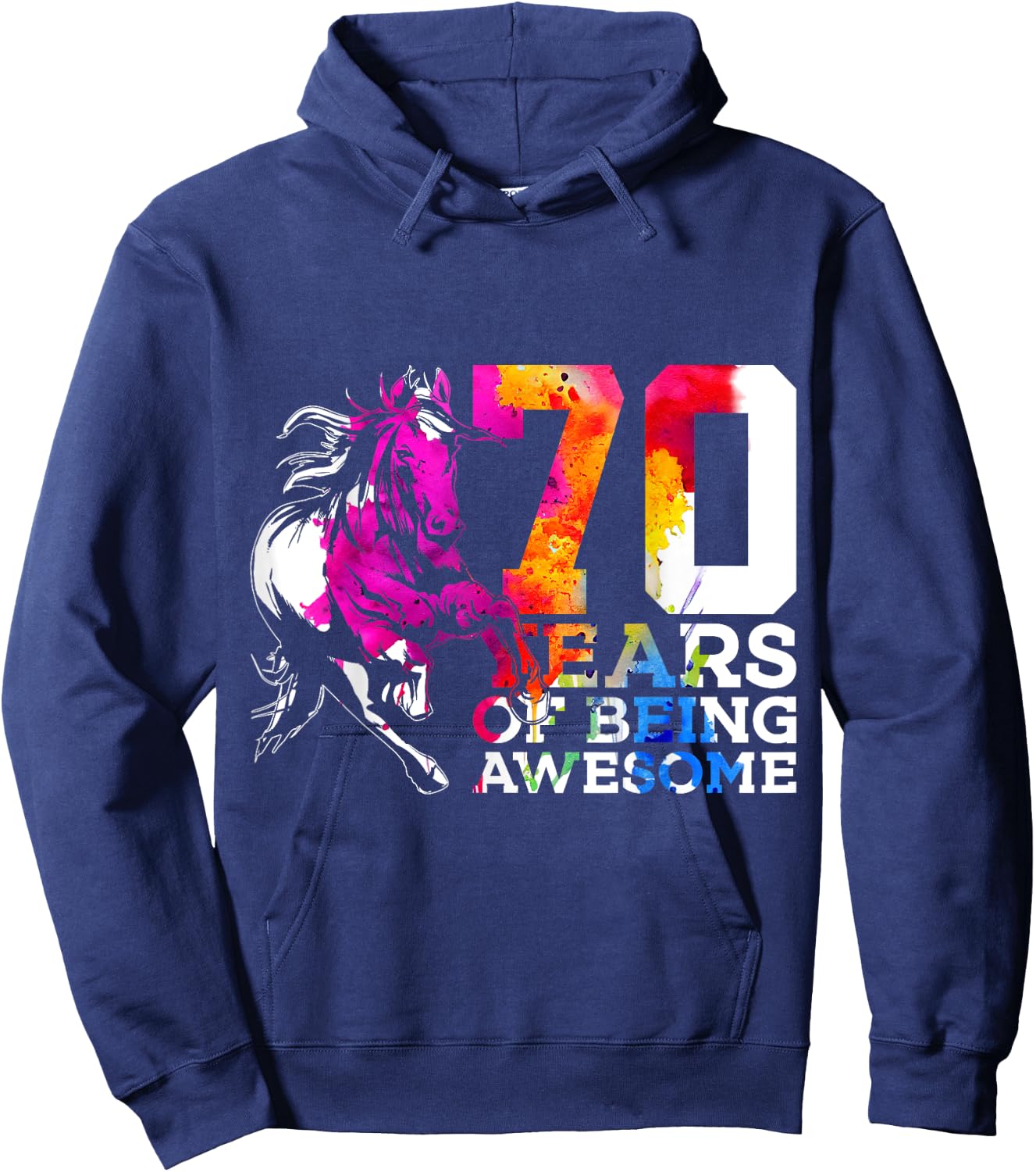 Horse 70 Years of Being Awesome Riding 70th Birthday Hoodie - Hoodie | Navy