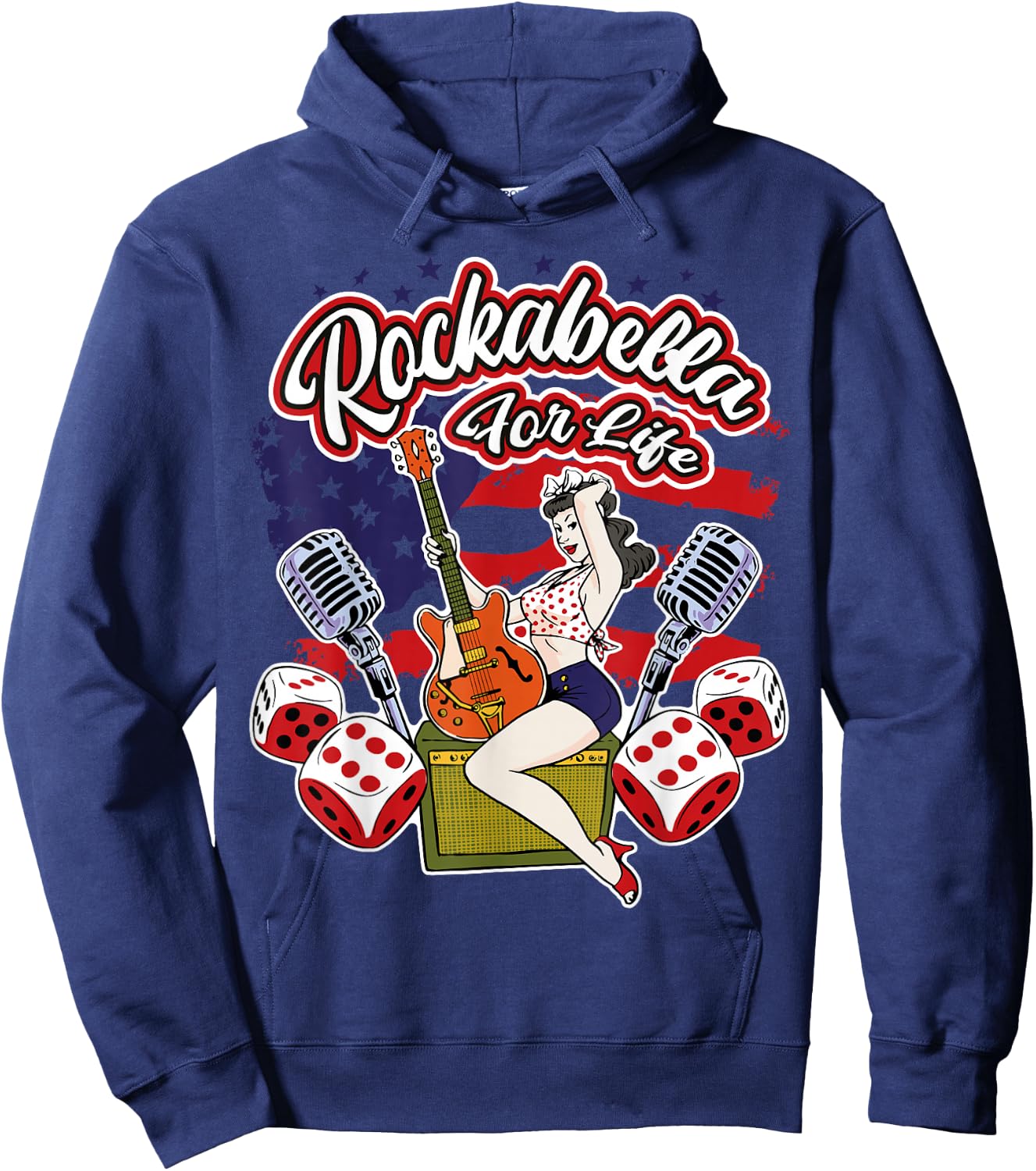 Old School Hipster 1950s Pinup Rocknroll Rockabilly Hoodie - Hoodie | Navy