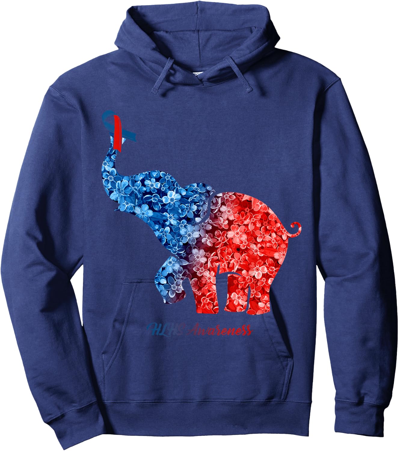 Elephant With Flower HLHS Awareness Ribbon Hoodie - Hoodie | Navy