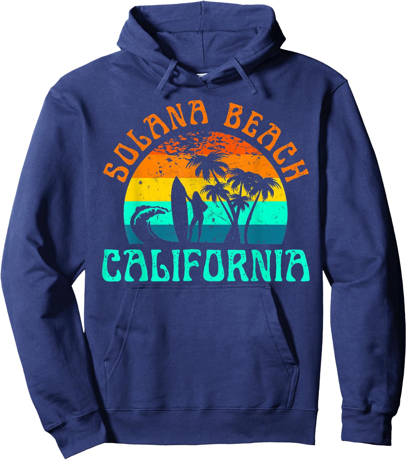 Solana Beach California Surf Summer Vacation Vintage Hoodie - Hoodie | Navy