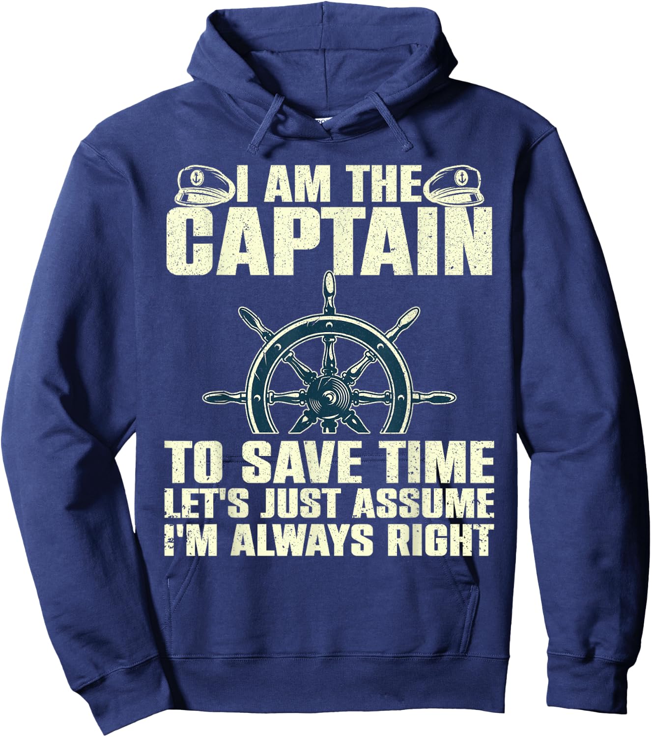 Boat Captain Gift First Mate Accessories & Stuff -Adults Black Cotton 60% Polyester 40% Casual Lightweight Classic Fit Short Sleeve I Am The Captain Hoodie - Hoodie | Navy