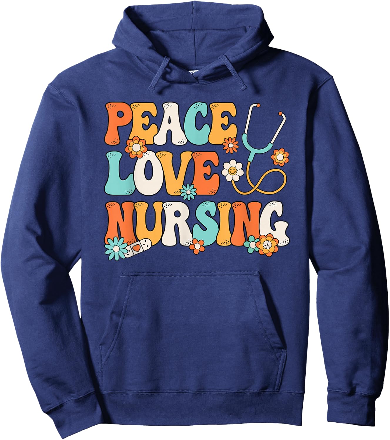 Peace Love Nursing Groovy Nurse Women Girls Hoodie - Hoodie | Navy