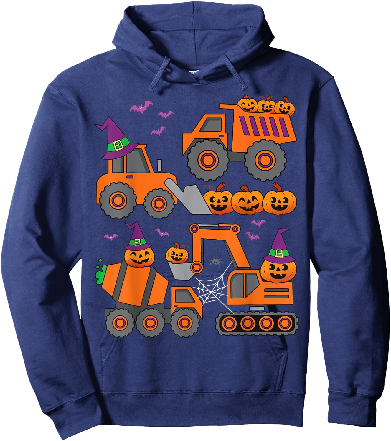 Pumpkin Halloween Construction Vehicle Excavator Truck Kids Hoodie - Hoodie | Navy