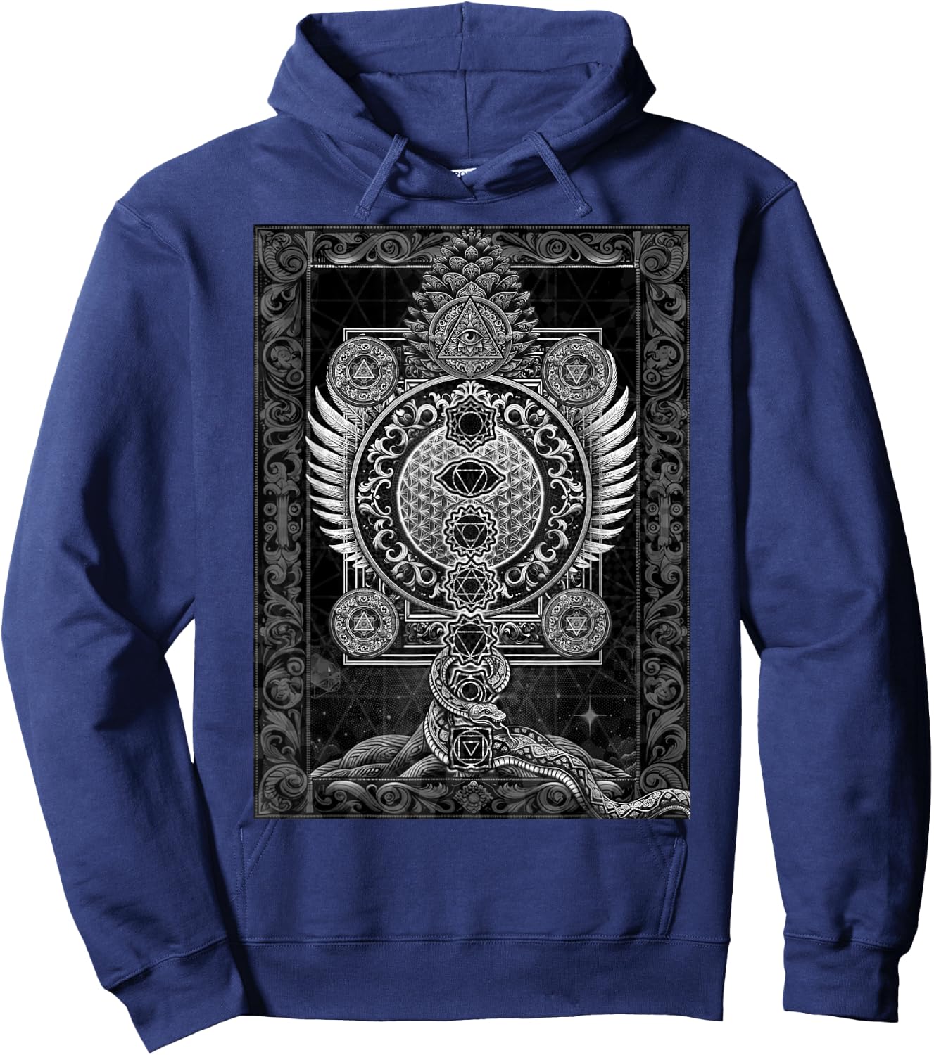 Sacred Geometry Esoteric Spiritual Psychedelic Flower Occult Hoodie - Hoodie | Navy