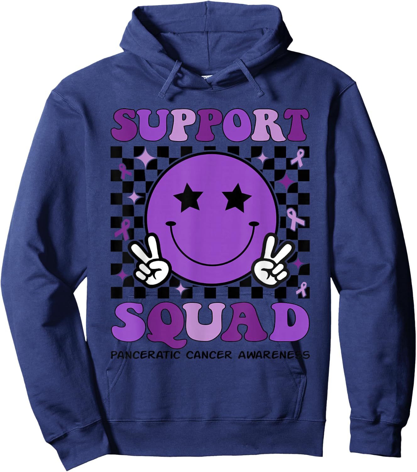 Support Squad Purple Ribbon Pancreatic Cancer Awareness Hoodie - Hoodie | Navy